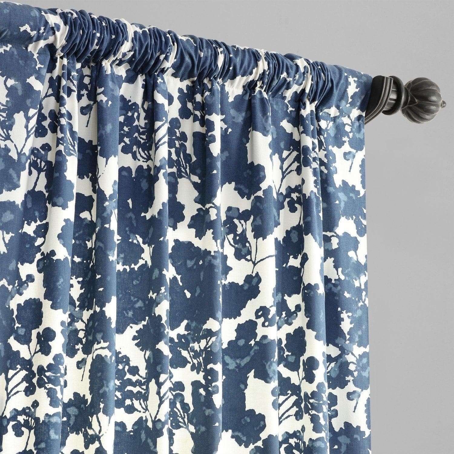 Fleur Blue Floral Printed Cotton Blackout Curtains - Elegant Window Treatment for Bedroom & Living Room - Perfect for Light Blocking & Home Decor