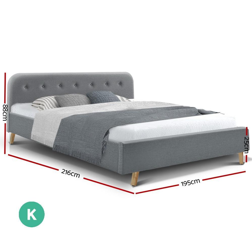 King Size Tarcoola Grey Bed & Normay Pillow Top Mattress - Medium Firm Support for Back Pain Relief - Perfect for Master Bedroom, Guest Room & Apartment Sleeping