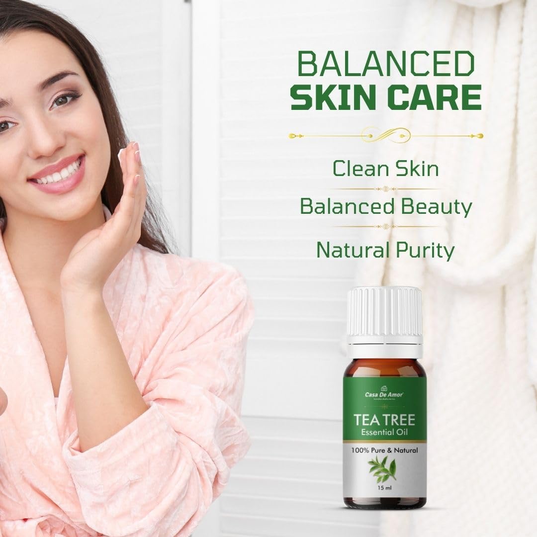 Pure Tea Tree Oil for Skin & Hair - Reduces Acne, Promotes Clear Skin & Hair Growth | 15ml Essential Oil for Face Care, Scalp Treatment & Natural Beauty | Perfect for DIY Skincare & Aromatherapy