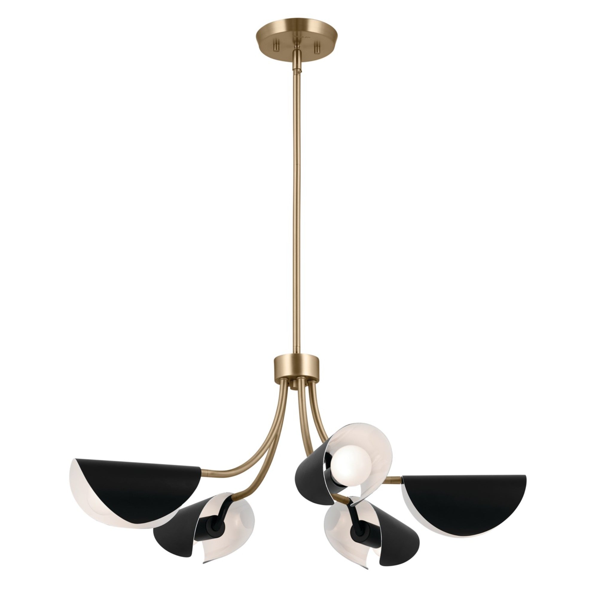 Arcus 29-inch 5-Light Chandelier with Champagne Bronze Finish & Black Shade - Elegant Semi-Flush Mount Lighting for Dining Room, Bedroom or Entryway