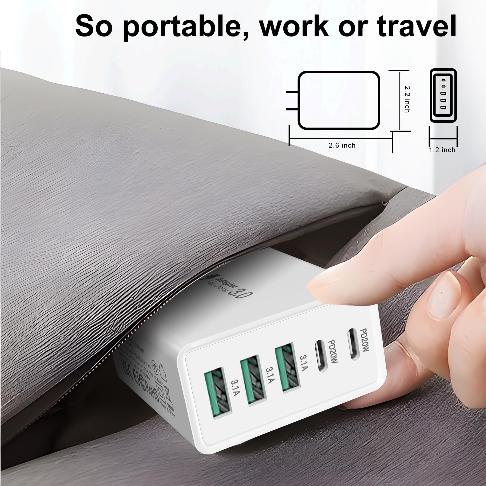50W 5-Port USB C Wall Charger with Dual USB-C & 3 USB-A Ports - Fast Charging Block Power Adapter for iPhone 15/14/13/12/11 Pro Max/XS/XR/X, iPad, Google Pixel 8/7/6, Samsung Galaxy - Perfect for Home, Office & Travel Charging Multiple Devices