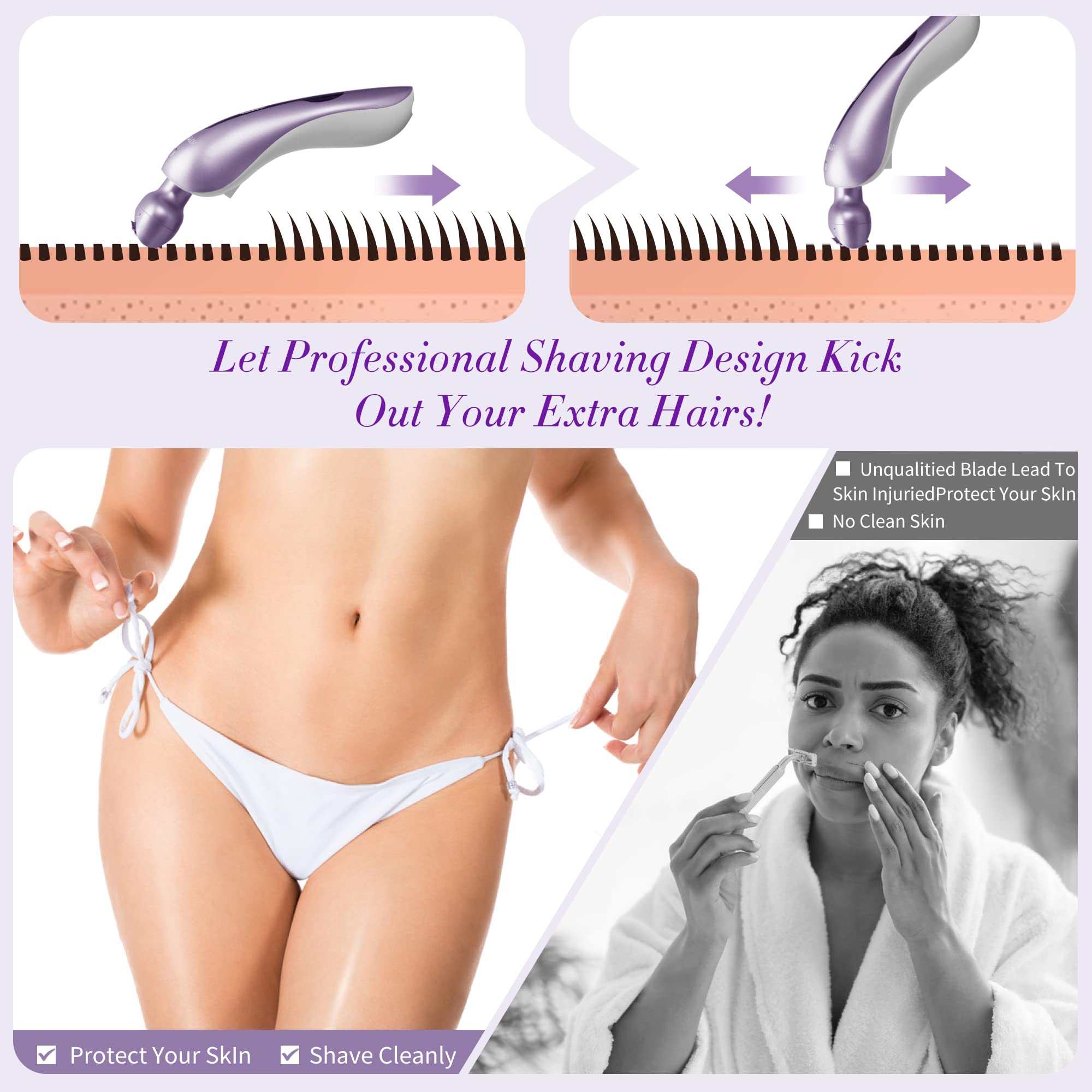 Best Electric Shaver for Women - Rechargeable Cordless Bikini Trimmer for Legs, Underarms & Pubic Hair - Wet/Dry Use with Detachable Head - Perfect for Travel, Gym & Sensitive Skin Care