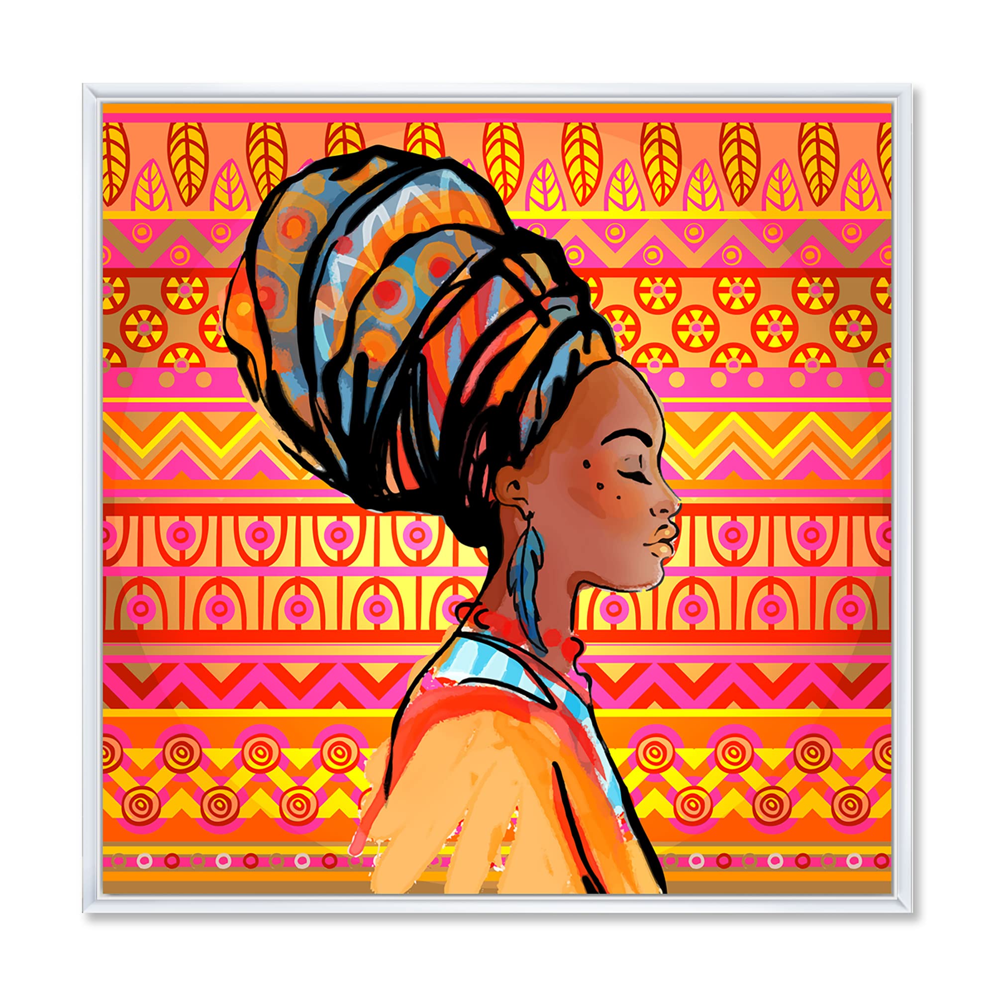 African American Woman With Turban Canvas Wall Art - Modern Framed Portrait Print for Living Room, Bedroom & Office Decor