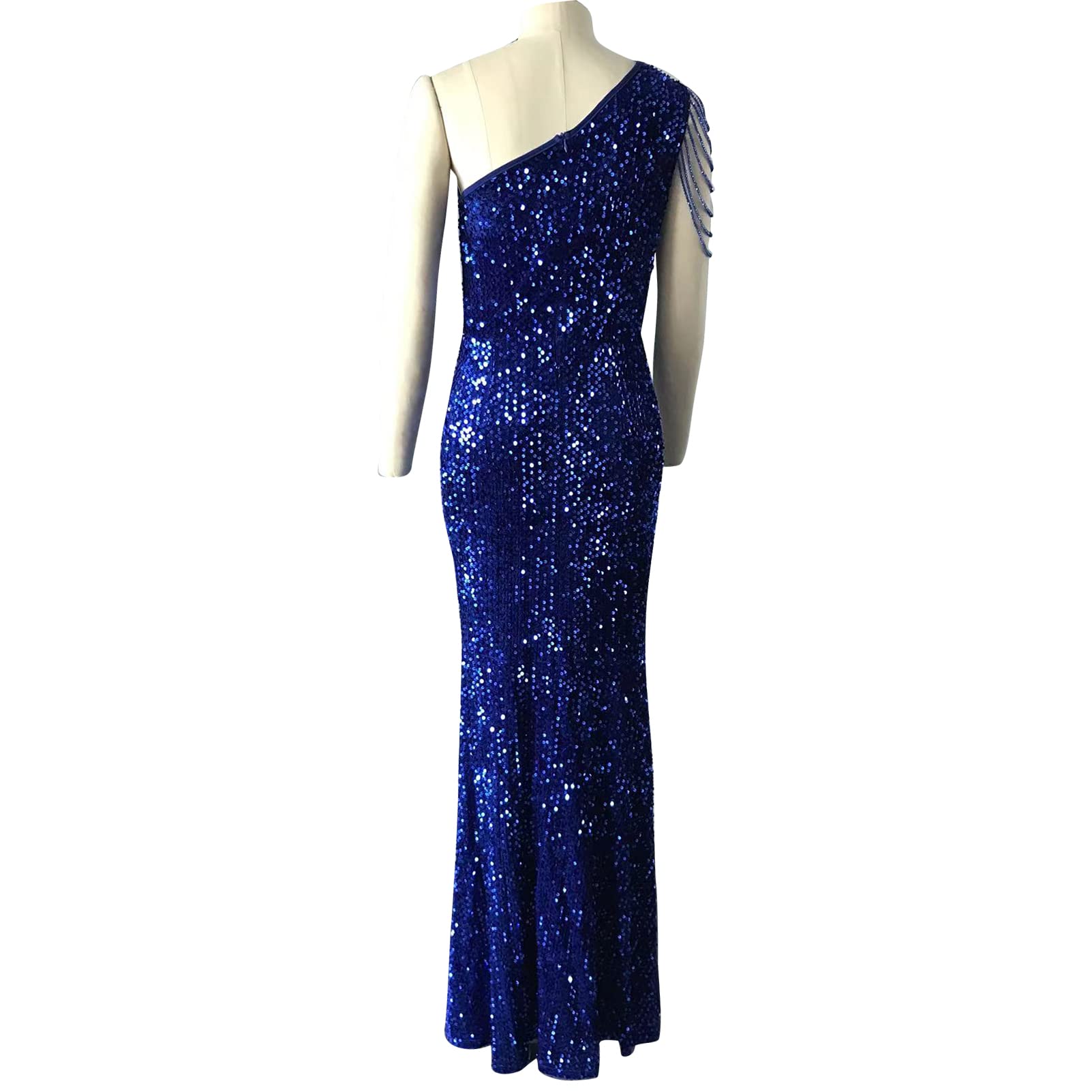 Cololura Women's Elegant Sequin One Shoulder Mermaid Cocktail Dress with Tassel - Perfect for Evening Parties, Prom, and Special Occasions