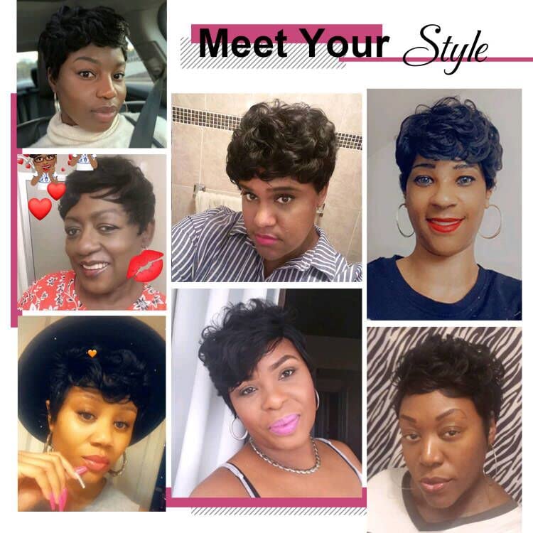 VCK Short Curly Human Hair Wigs for Black Women - Pixie Cut Glueless Machine Made Wigs | Natural Look for Daily Wear, Parties & Special Occasions
