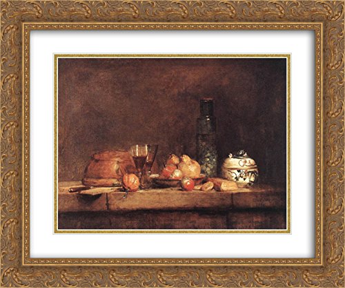 Still Life with Jar of Olives - 24x20 Inch Gold Ornate Framed Museum Art Print by Jean Baptiste Simeon Chardin | Classic French Oil Painting Reproduction | Perfect for Dining Room Wall Decor & Art Gallery Display