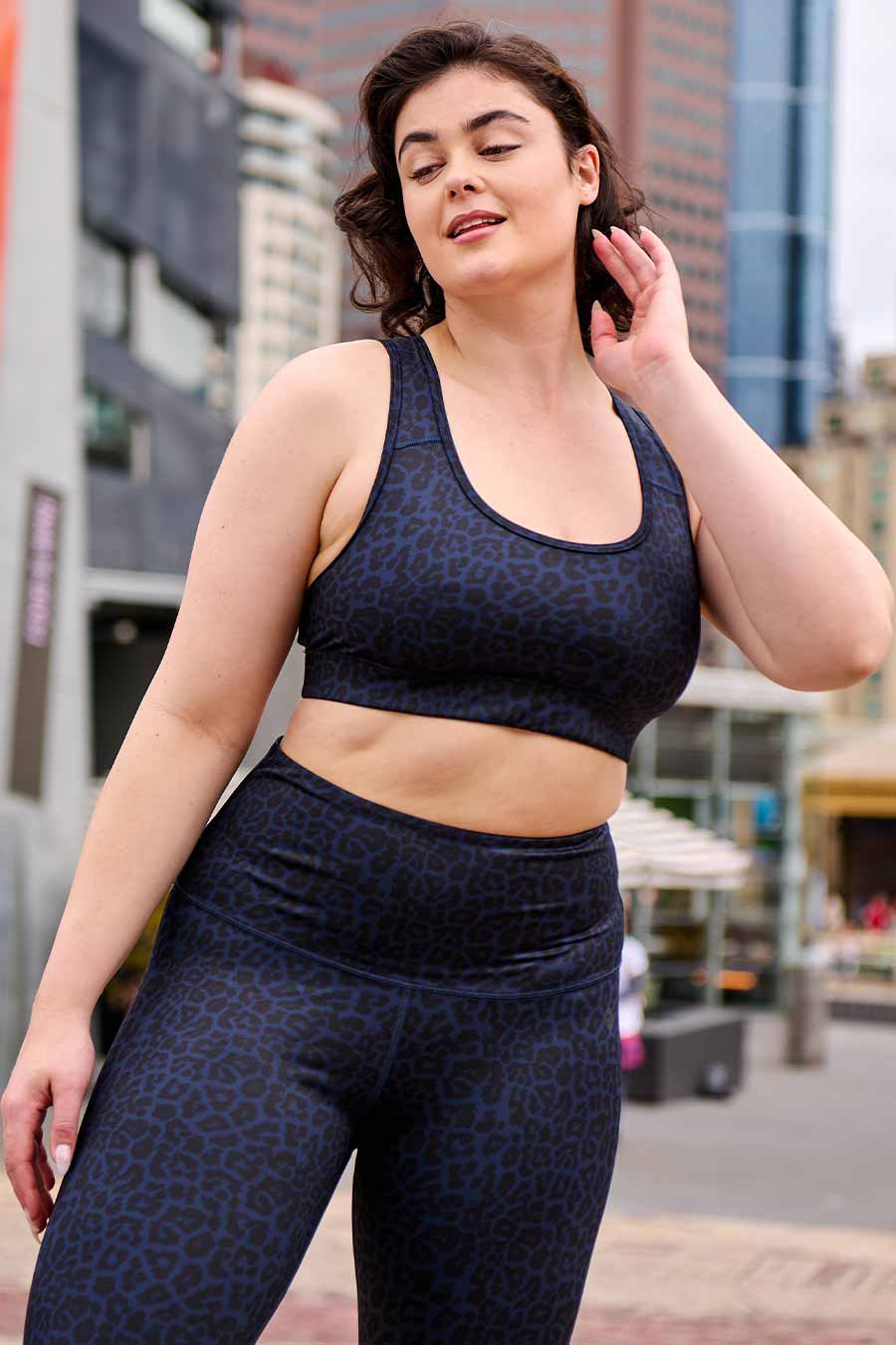 Essential High Waist Yoga Leggings - Navy Blue Leopard Print for Women | Perfect for Workouts, Running & Lounge Wear