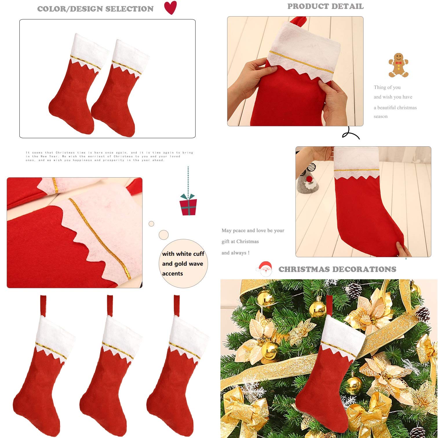 Wittocs 12 Pack Red Felt Christmas Stockings Bulk - Holiday Decorations for Fireplace Mantel, Tree Decor, Gift Giving & Festive Home Decor