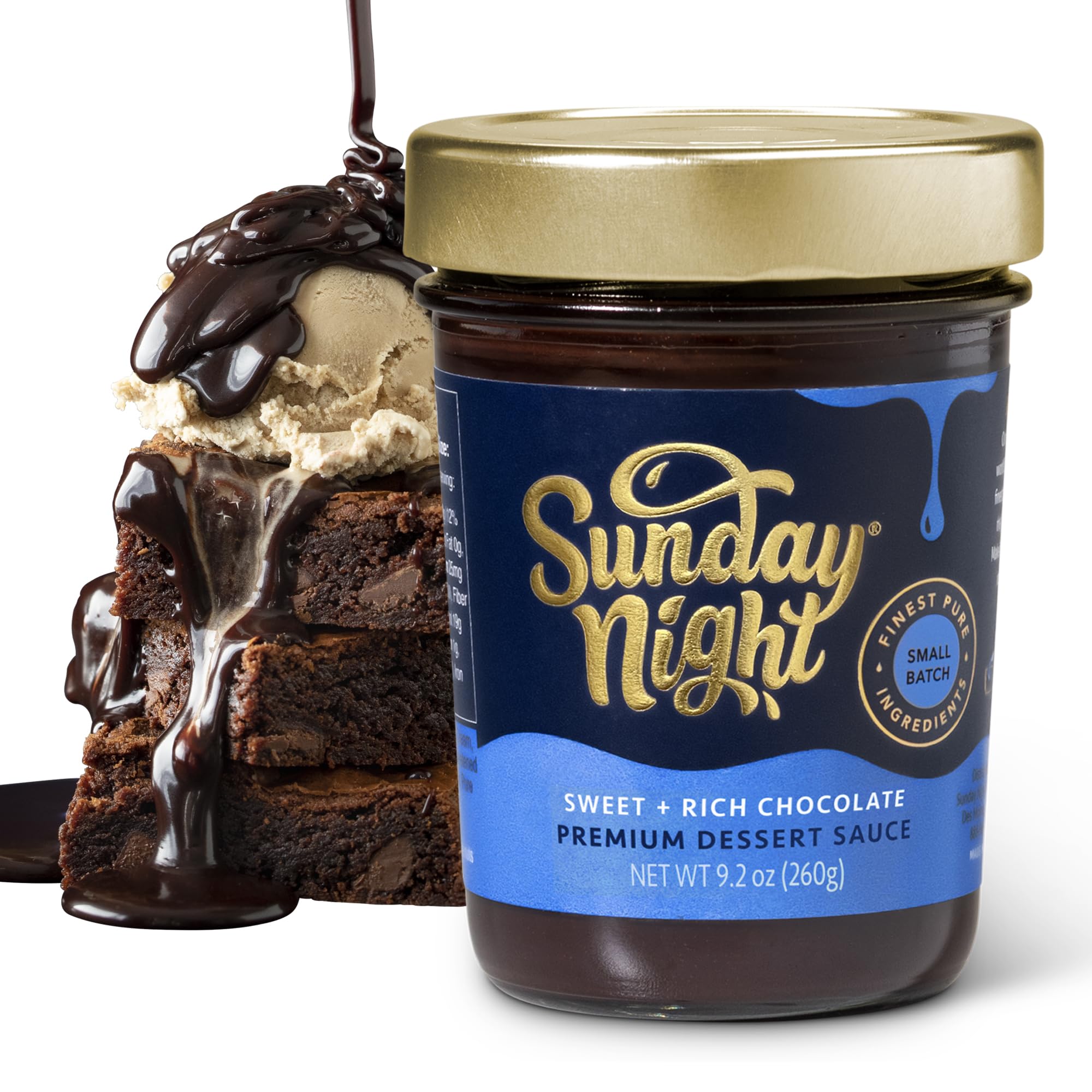 Sunday Night Founder’s Reserve Premium Chocolate Sauce - Rich Sweet Brownie Flavor with Vanilla & Caramel, Homemade Hot Fudge Topping, No Artificial Preservatives, 9 oz - Perfect for Ice Cream, Desserts, and Baking