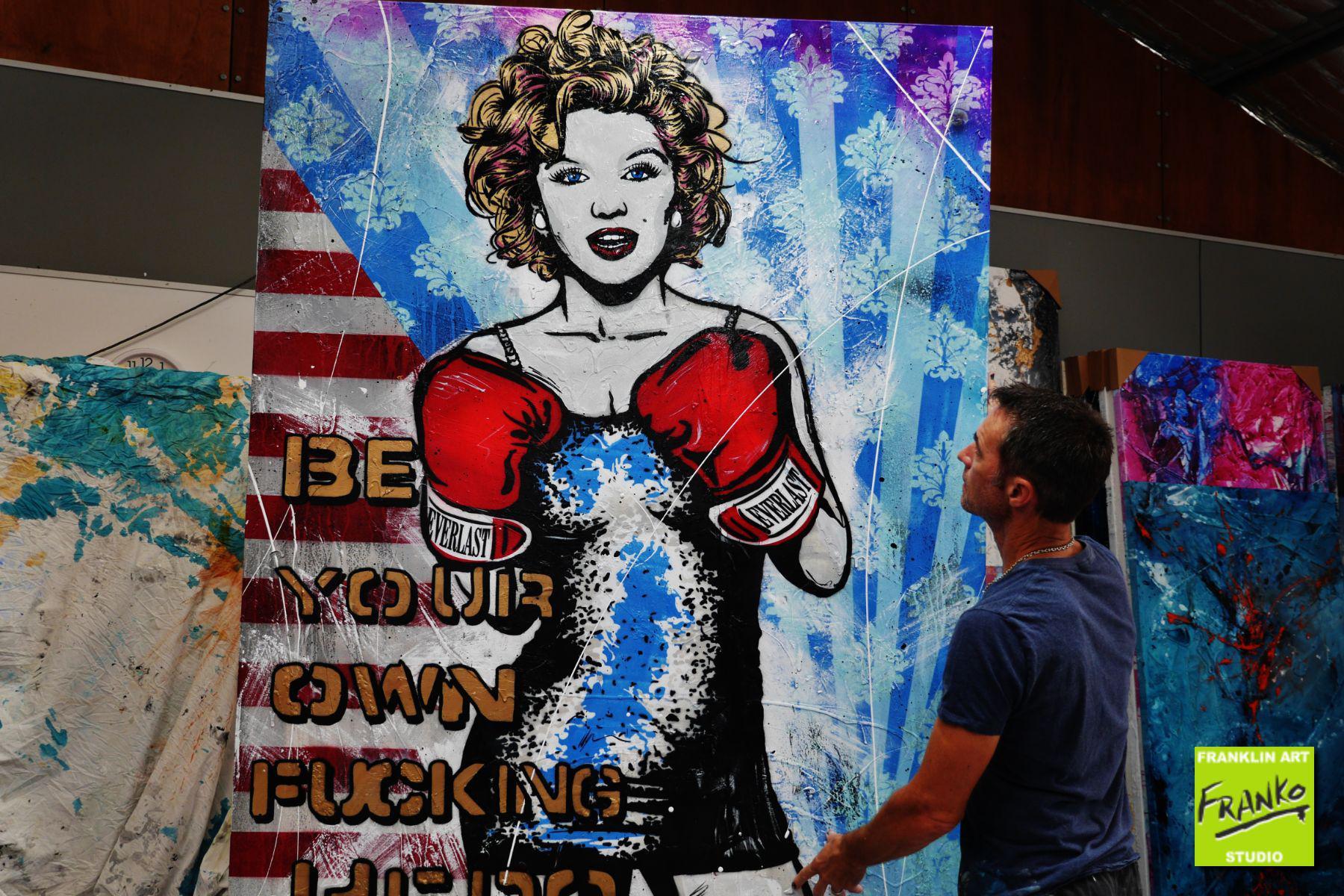140cm x 180cm Marilyn Monroe Boxing Textured Urban Pop Art Canvas Painting - Modern Wall Decor for Living Room, Bedroom & Office