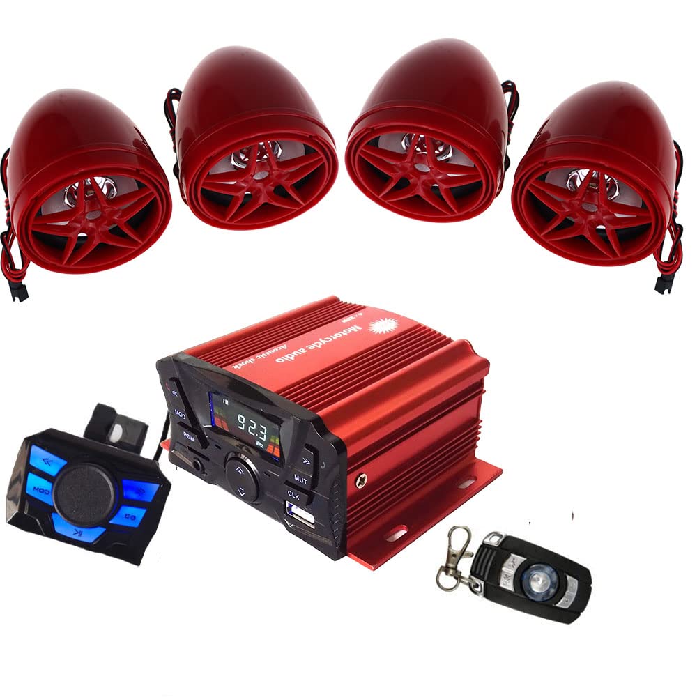 12V Waterproof 4-Channel Bluetooth Amplifier for Motorcycle UTV ATV - 3 Inch Stereo Sound System with FM USB & Hands-Free Speakers - Perfect for Off-Road Adventures & Outdoor Audio