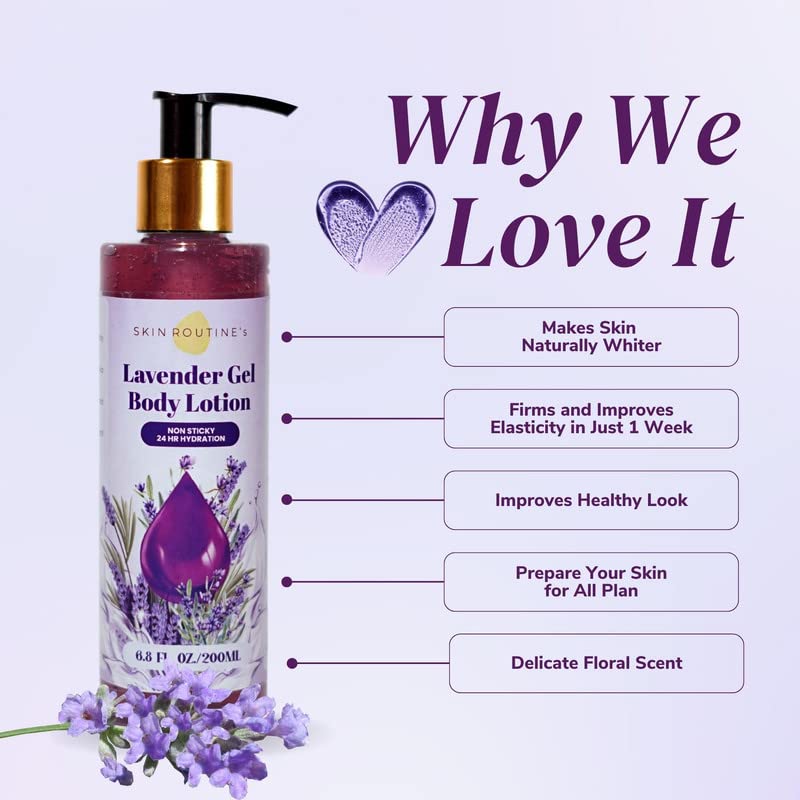 Skin Routine's Lavender Gel Body Lotion with Pure Lavender Essential Oil | Hydrating Moisturizer for Dry Skin | Summer Skincare for Women & Men | 200ml | Perfect for Daily Use & After Sun Care