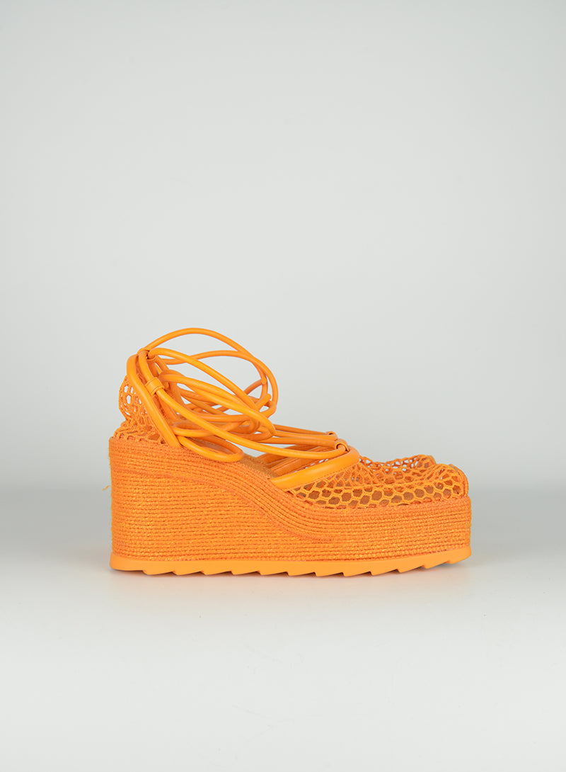 Bottega Veneta Orange Mesh Wedge Sandals Size 36 - Stylish & Comfortable for Summer Outings, Beach Vacations & Casual Wear