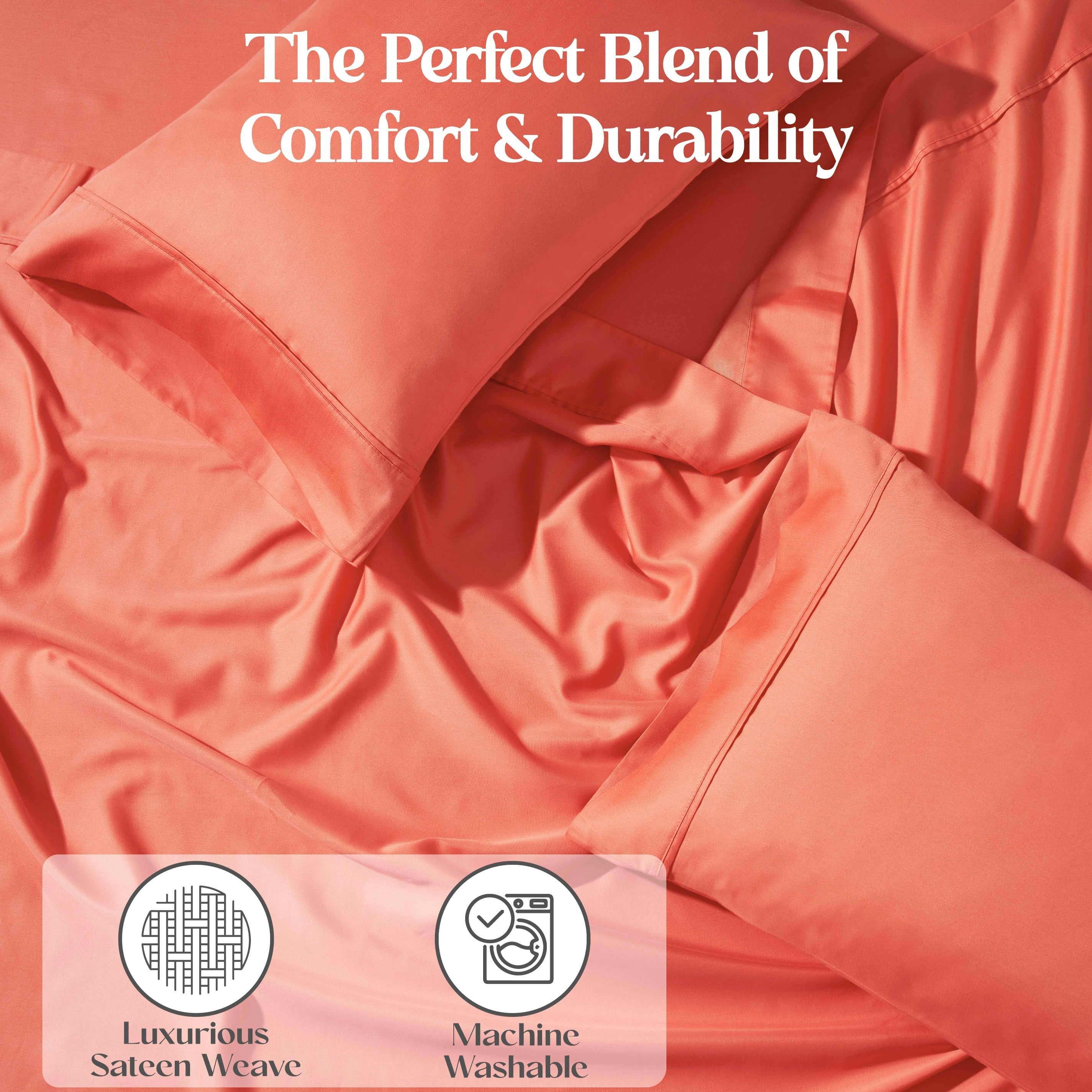 Premium 1200 Thread Count Cotton Rich Solid Deep Pocket Bed Sheet Set - Ultra Soft & Breathable for King/Queen Size Beds - Perfect for Home, Hotel, or Guest Room Comfort