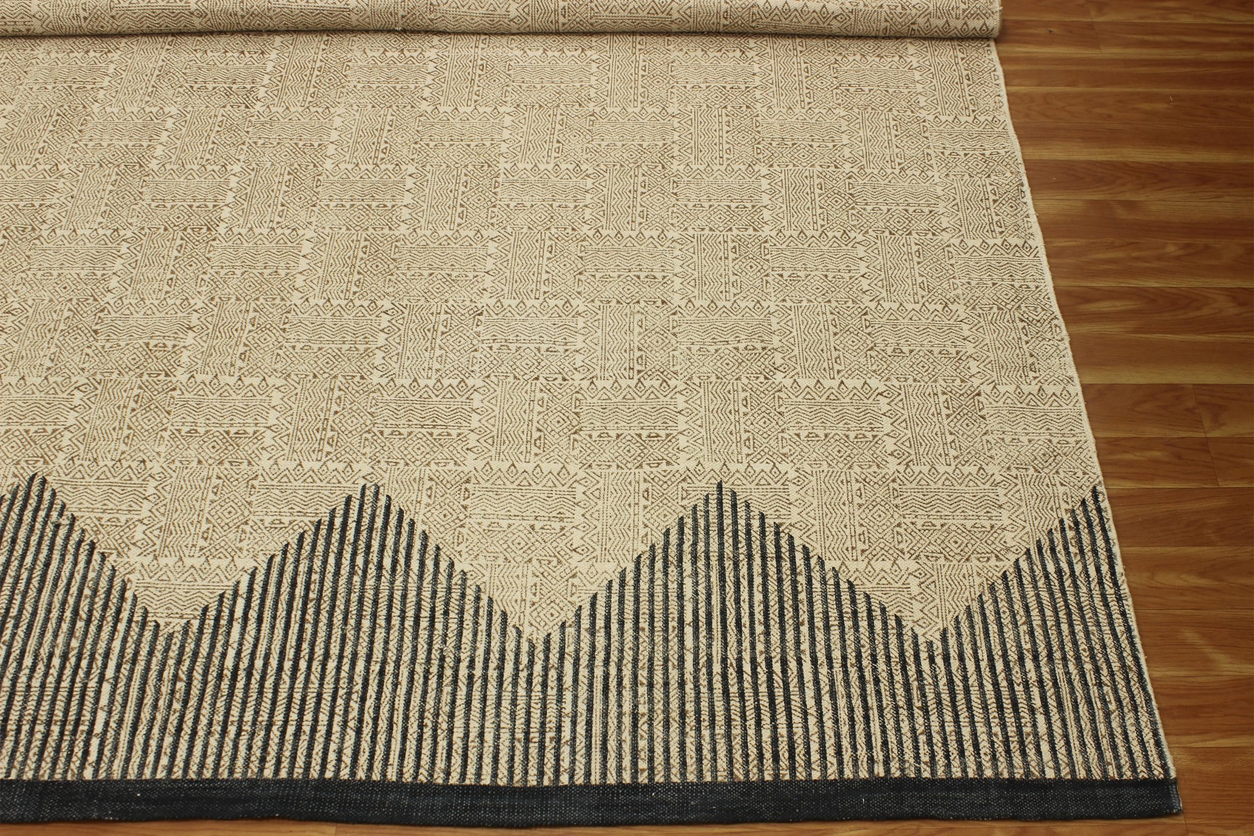 10x14 Ft Brown & Black Cotton Dhurrie Striped Kilim Rug - Collection Rectangular Flatweave Carpet for Indoor & Outdoor Use - Perfect for High Traffic Areas in Bedroom, Dining Room, Living Room, Patio & Office Spaces