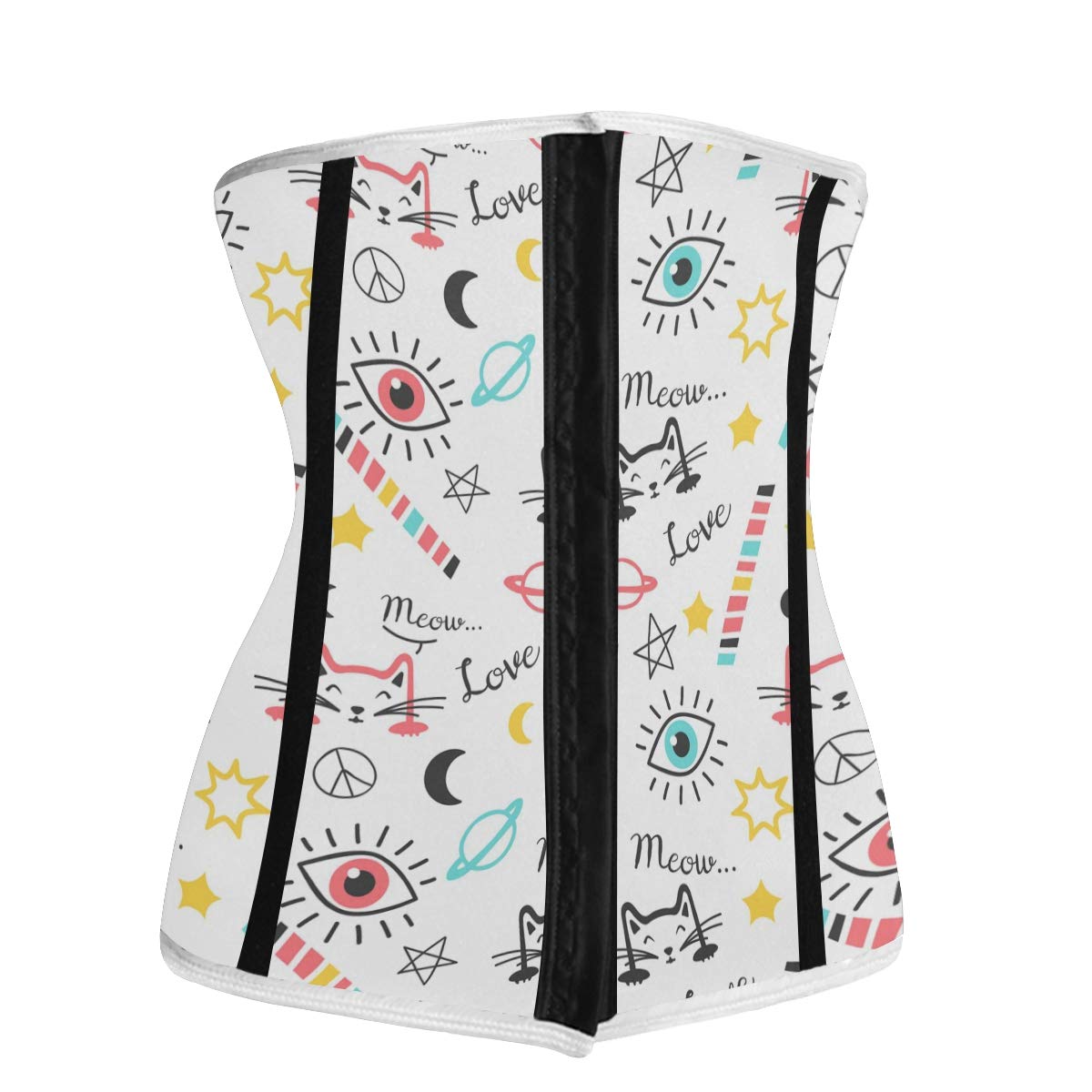 Nander Women's Waist Trainer Corset - Underbust Sport Body Shaper for Weight Loss & Tummy Control - Colorful Cat Star Eye Design - Perfect for Workouts, Postpartum Recovery & Everyday Slimming
