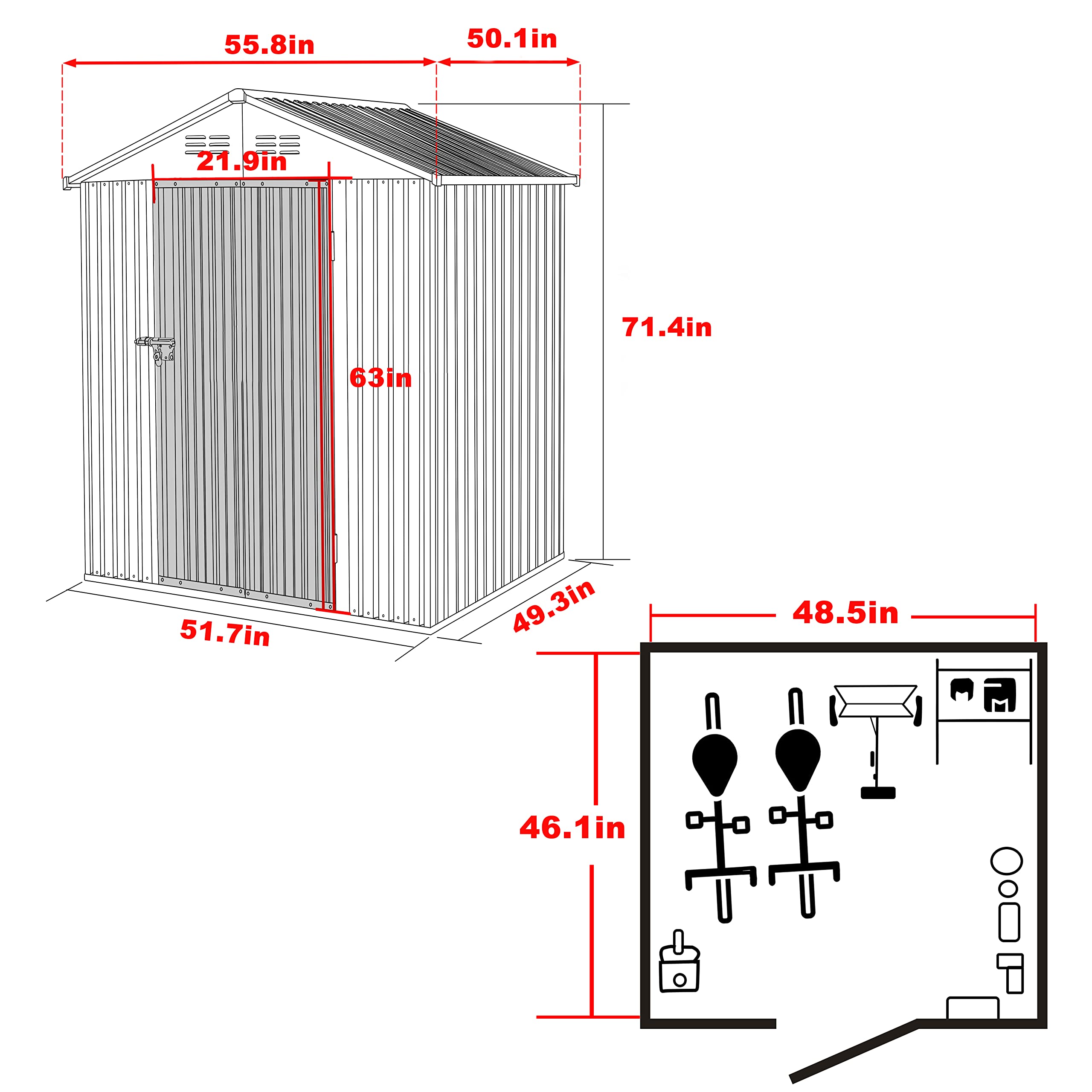 VEIKOU 4x4 Outdoor Storage Shed - Heavy Duty Galvanized Steel, Lockable Door & Air Vents - Weatherproof Metal Shed for Patio, Lawn, Garden, Backyard (Grey) - Perfect for Storing Tools, Equipment & Outdoor Gear