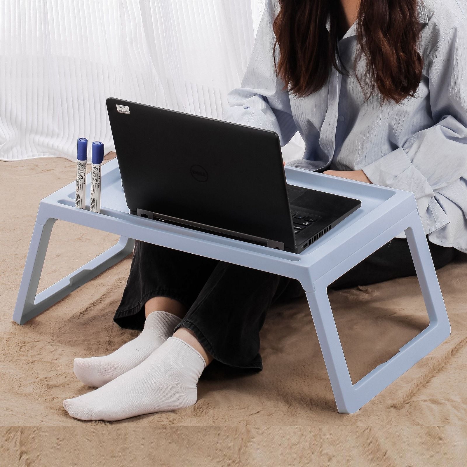 Foldable Laptop Bed Desk with Adjustable Height - Portable Home Office Workstation for Notebook, Reading & Breakfast in Bed (Blue) - Perfect for Remote Work, Study & Relaxation