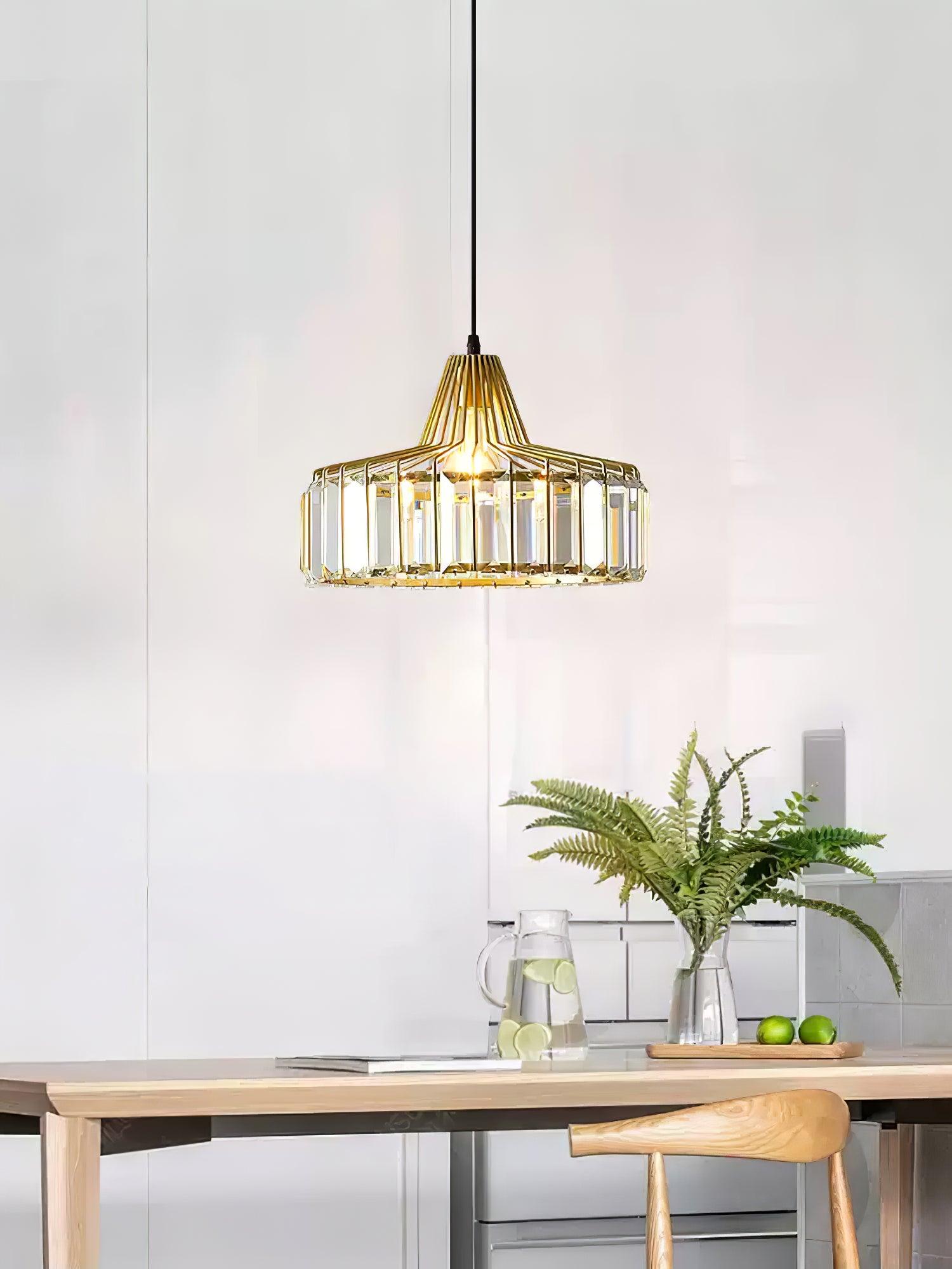 Crystal Drum Pendant Light - Modern Glass Ceiling Chandelier for Dining Room, Living Room & Bedroom Lighting Decor