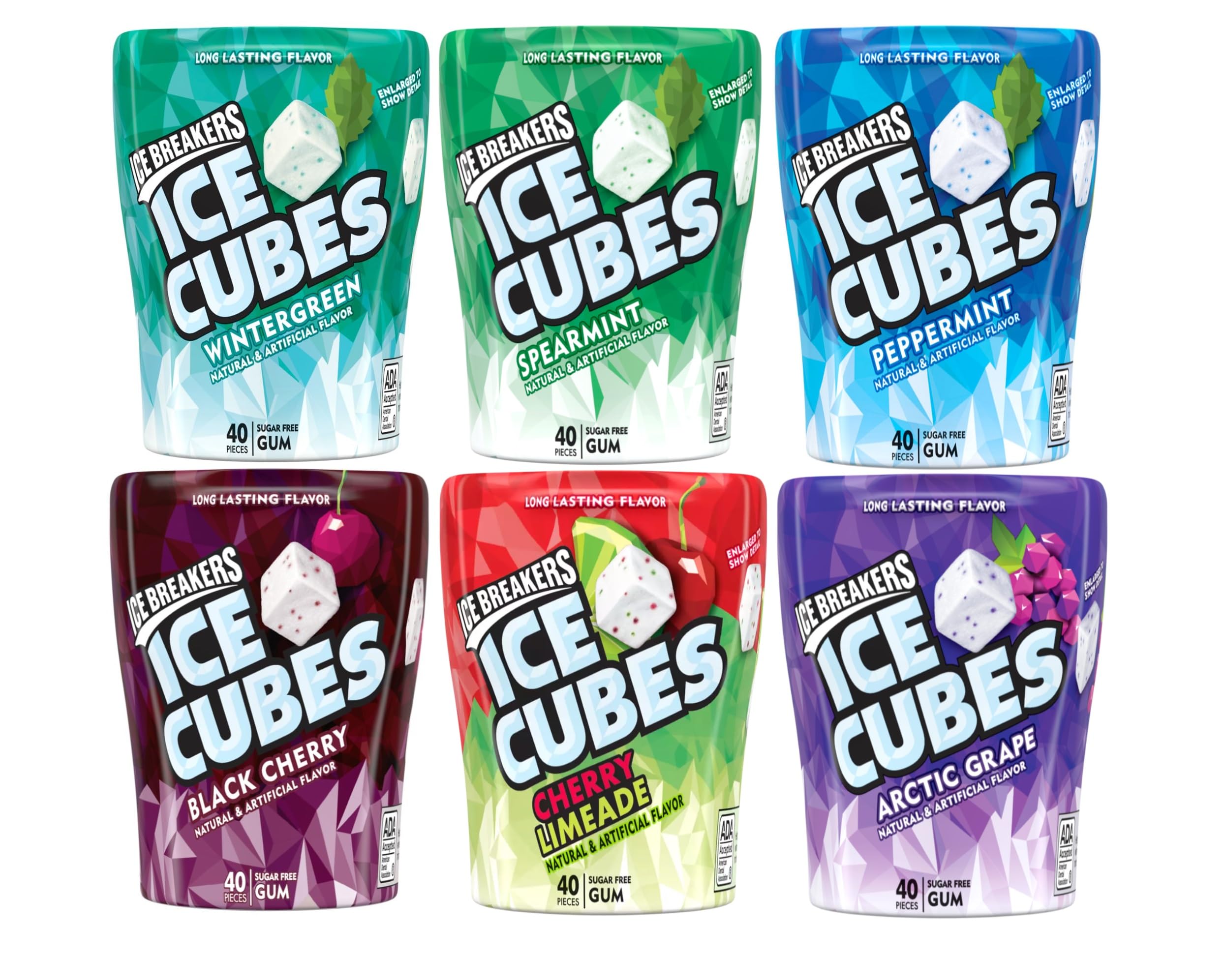 Sugar Free Ice Cubes Gum - Wintergreen, Spearmint, Peppermint, Black Cherry, Cherry Limeade & Arctic Grape Flavors (240 Pieces) | Bundle with Make Your Day Bag Clip | Perfect for Freshening Breath at Work, School or Travel