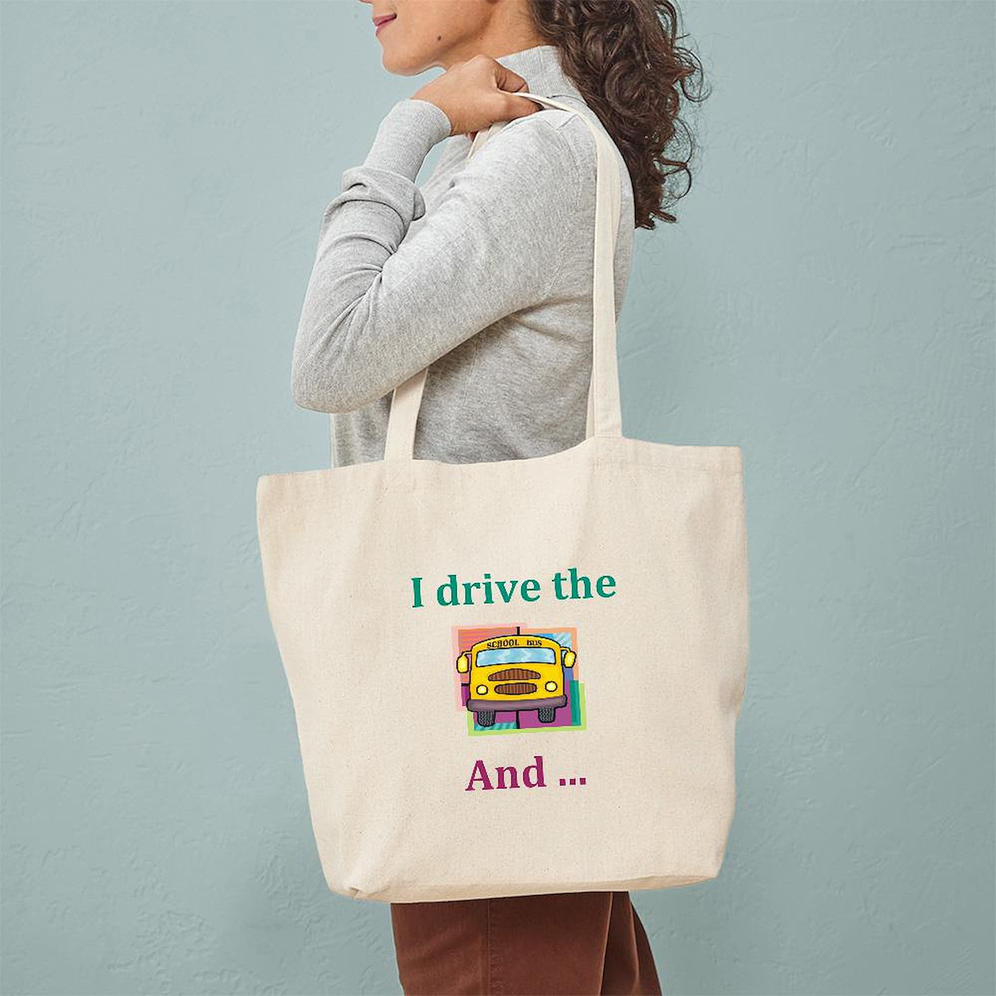School Bus Driver Tote Bag - Natural Canvas Reusable Shopping Tote for Teachers & Drivers - Perfect for Work, Groceries & Everyday Use
