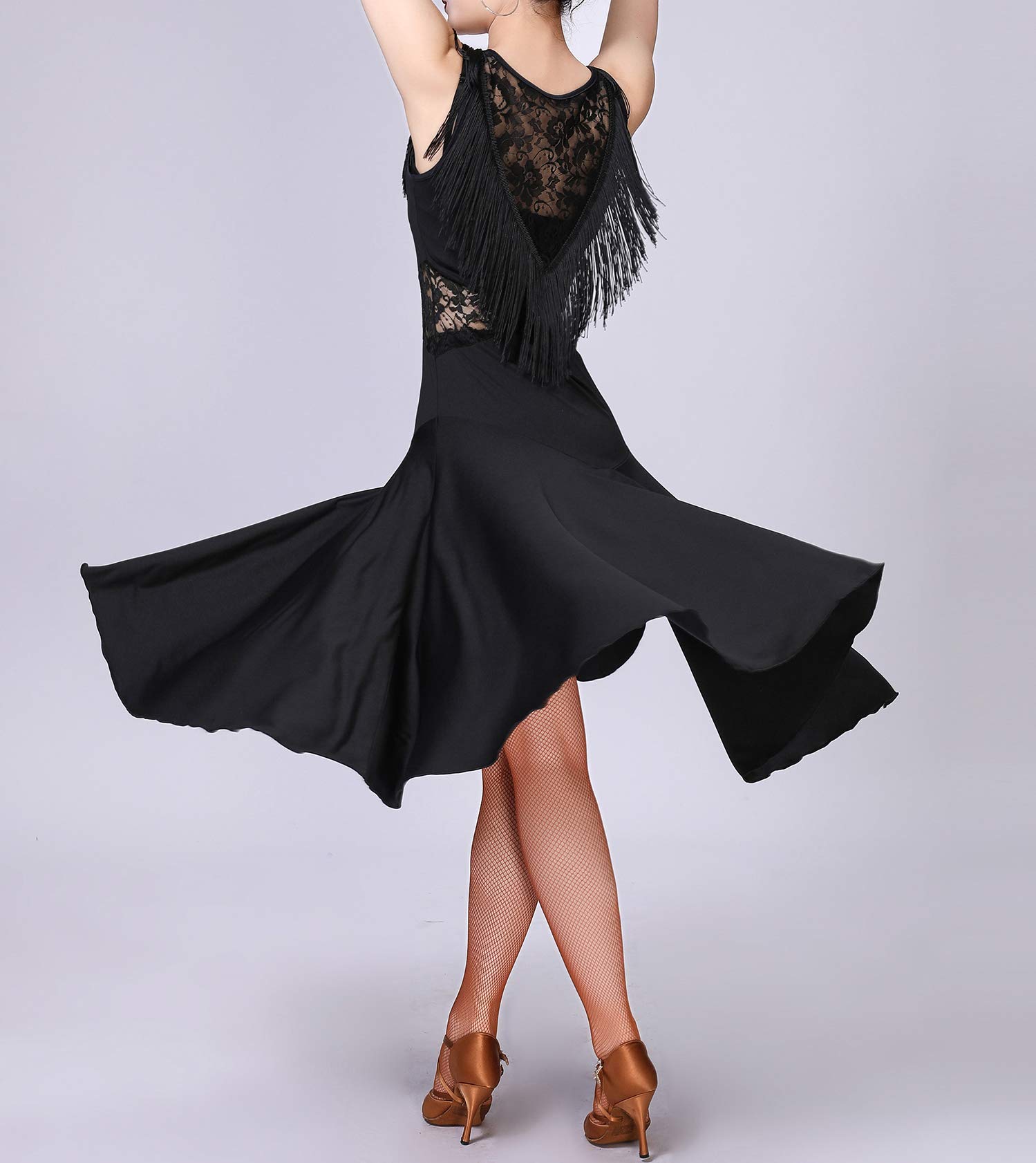 Elegant White Lace Fringe Latin Dance Dress for Women - Perfect for Salsa, Bachata & Ballroom Dance Practice & Performances