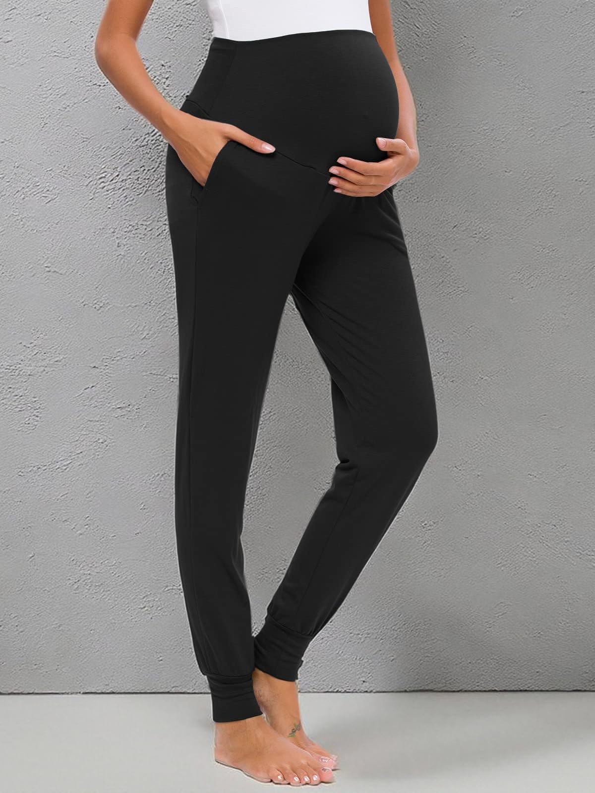 Liu & Qu Women's Stretchy Maternity Lounge Pants - Soft Comfortable Elastic Waist Casual Pants for Pregnancy & Postpartum - Perfect for Home, Yoga, and Relaxation