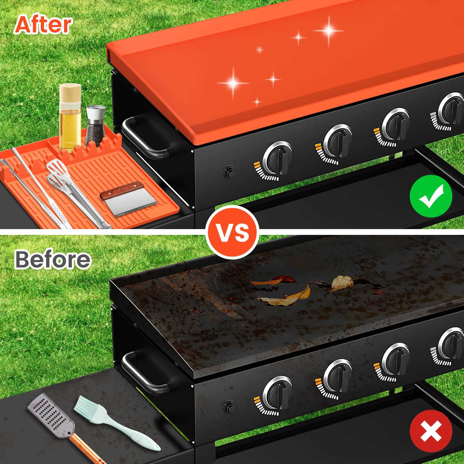 36-Inch Full-Edge Blackstone Silicone Griddle Cover with 16-Inch Spatula Mat | Premium Food-Grade Grill Protector | Reusable Outdoor Cooking Accessory for Blackstone Griddles | Perfect for Backyard BBQs, Camping & Tailgating