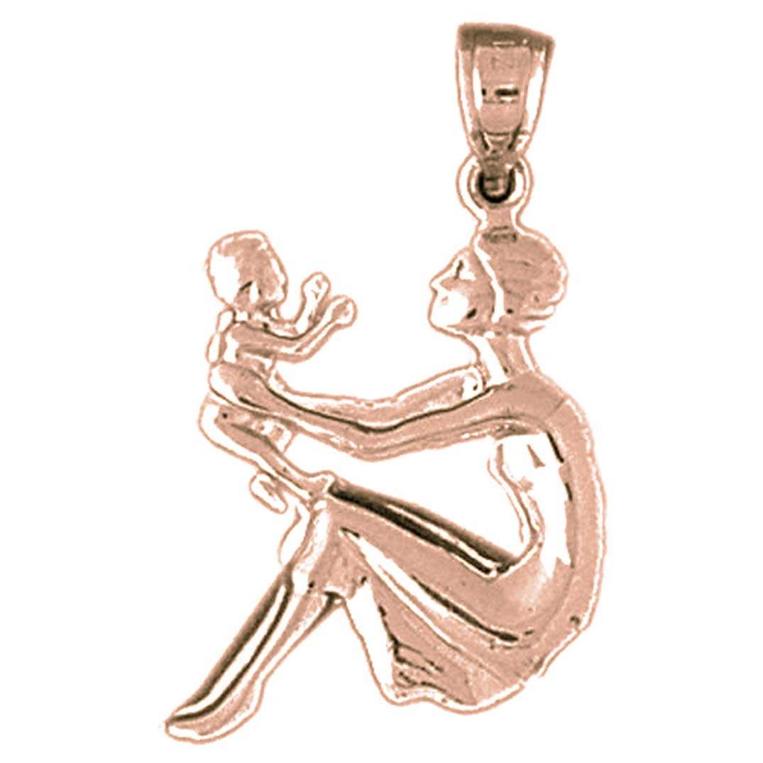 14K Rose Gold Mother & Baby Pendant Necklace - 28mm Heart Charm for Women, Gift for Mom, Newborn, Baptism & Special Occasions