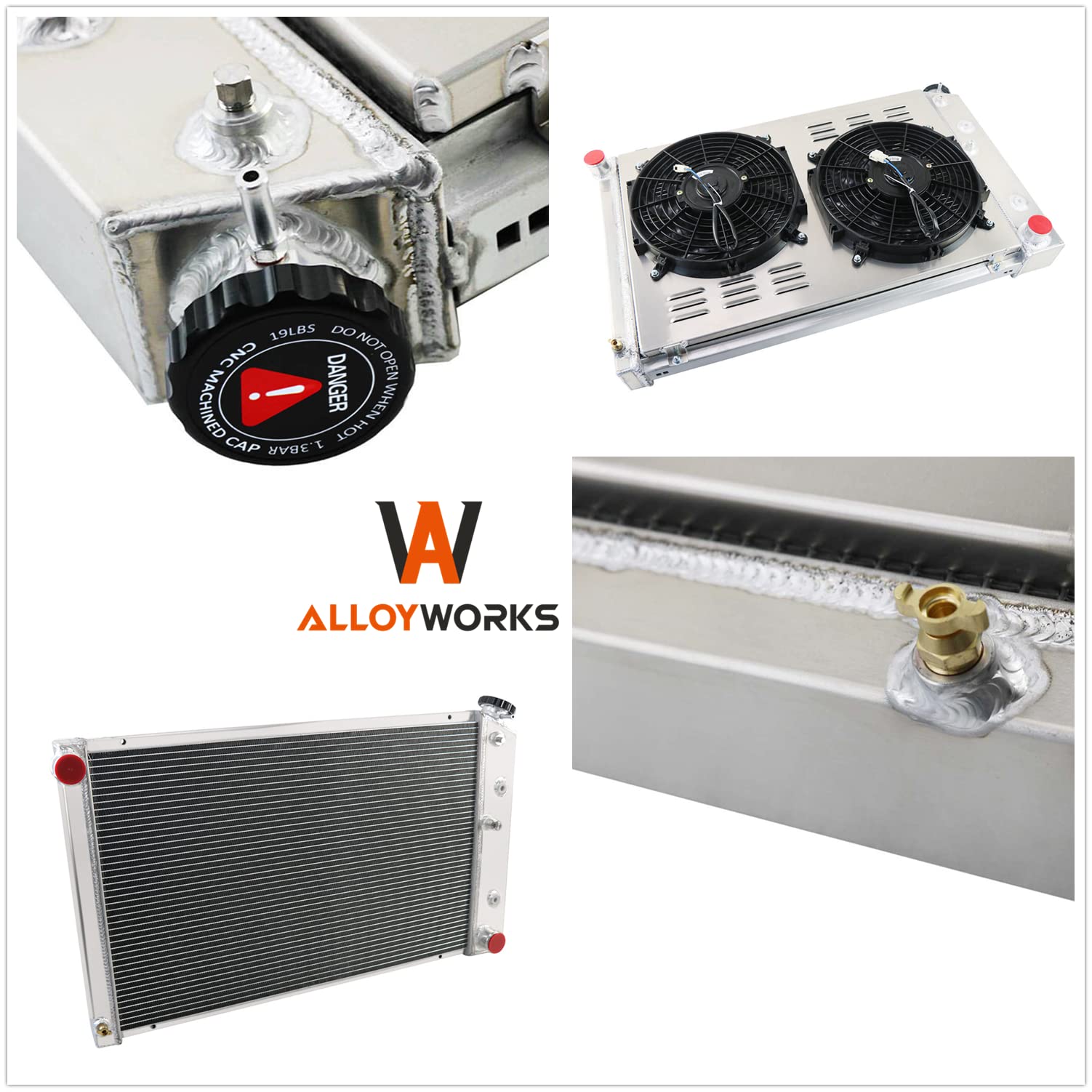 ALLOYWORKS 3-Row Aluminum Radiator with Fan Shroud & Relay Kit - Compatible with 1970-1987 Chevy C10/C20/C30/K10/K20/K30, GMC Blazer, Malibu G-Body, Monte Carlo, Nova & 1975-1988 Oldsmobile Cutlass - Perfect for Engine Cooling & Performance Upgrades