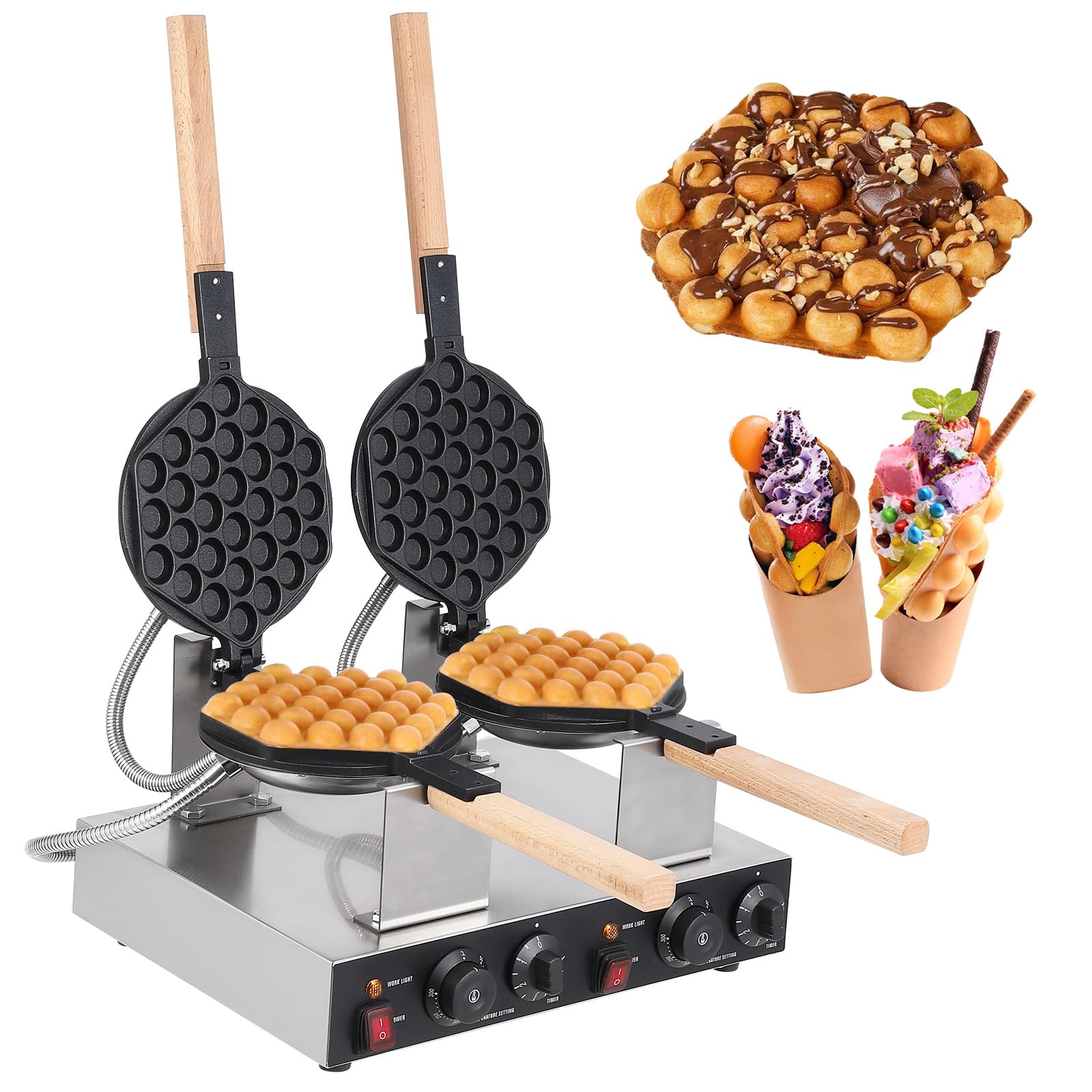 2800W Electric Bubble Waffle Maker Machine - Non-Stick Egg Waffle Baker for Home & Commercial Use - Perfect for Breakfast, Desserts, and Street Food Business