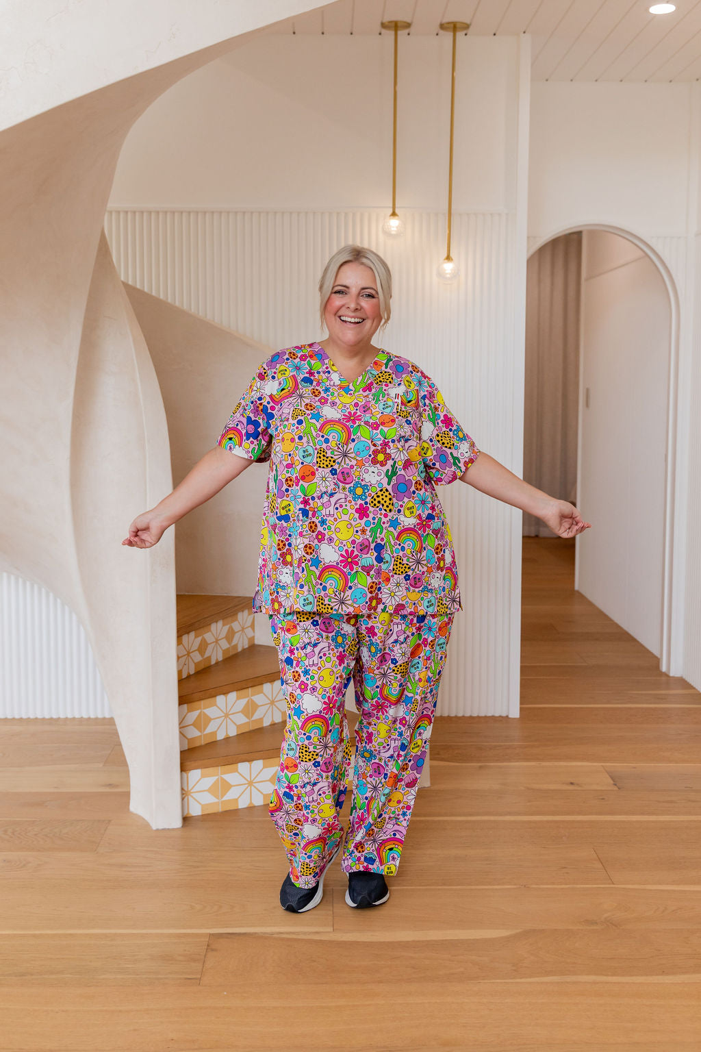 Kasey Rainbow Happy Place Jazz Scrubs Set - Comfortable Medical Uniform for Nurses & Healthcare Professionals - Perfect for Hospitals, Clinics & Long Shifts