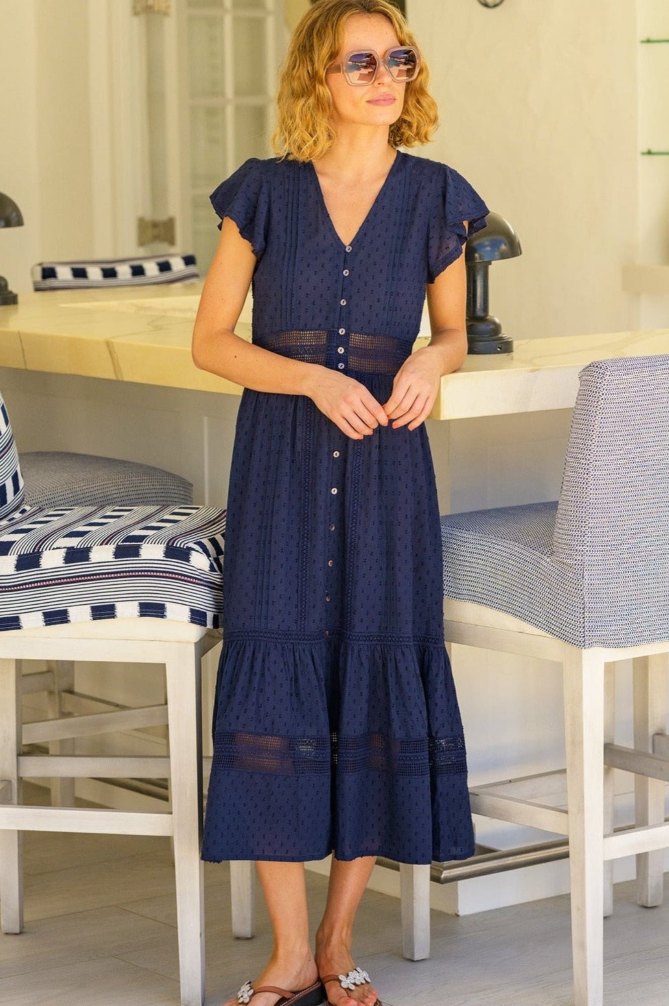 Navy Blue Beach Kaftan for Women - Flowy Summer Cover Up Dress - Perfect for Poolside, Vacation, and Beach Getaways