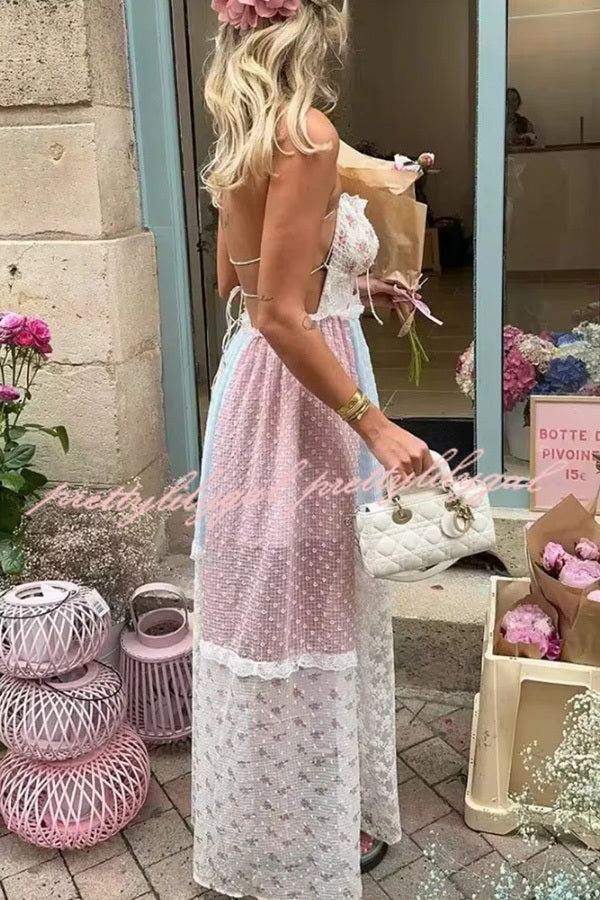 Floral Lace Sexy Halterneck Backless Patchwork Maxi Dress - Elegant Summer Beach Wedding Party Gown for Women