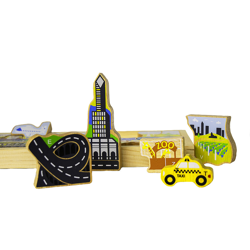 BeginAgain City A to Z Puzzle - Alphabet Learning Toy for Kids, Wooden Educational Puzzle for Toddlers - Perfect for Preschool Learning & Home Classroom Activities
