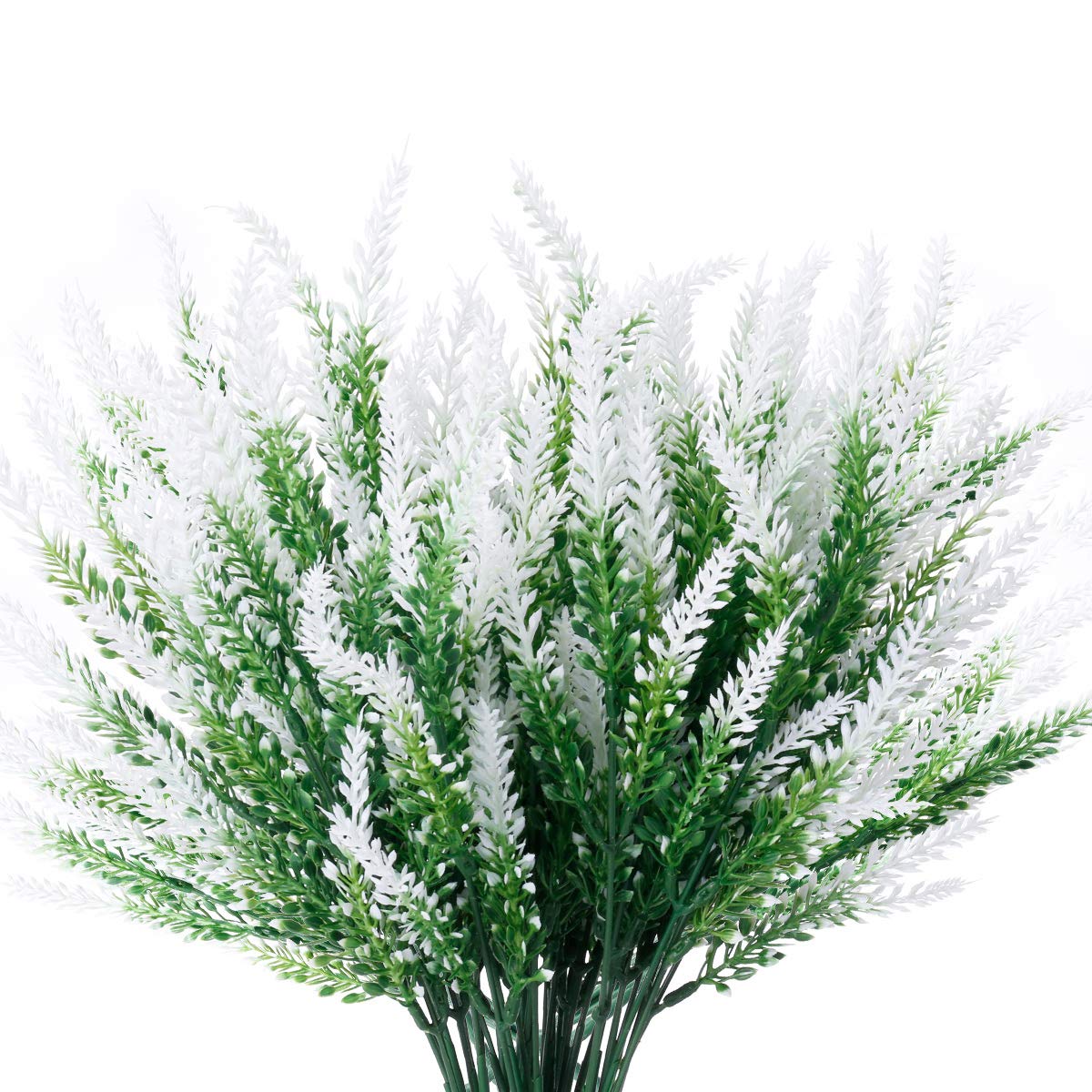 8 Bundles Artificial Lavender Flowers UV Resistant Faux Plastic Plants for Outdoor Garden Porch Window Box Decor - Classic White - Perfect for Home, Wedding, Party & Office Decoration