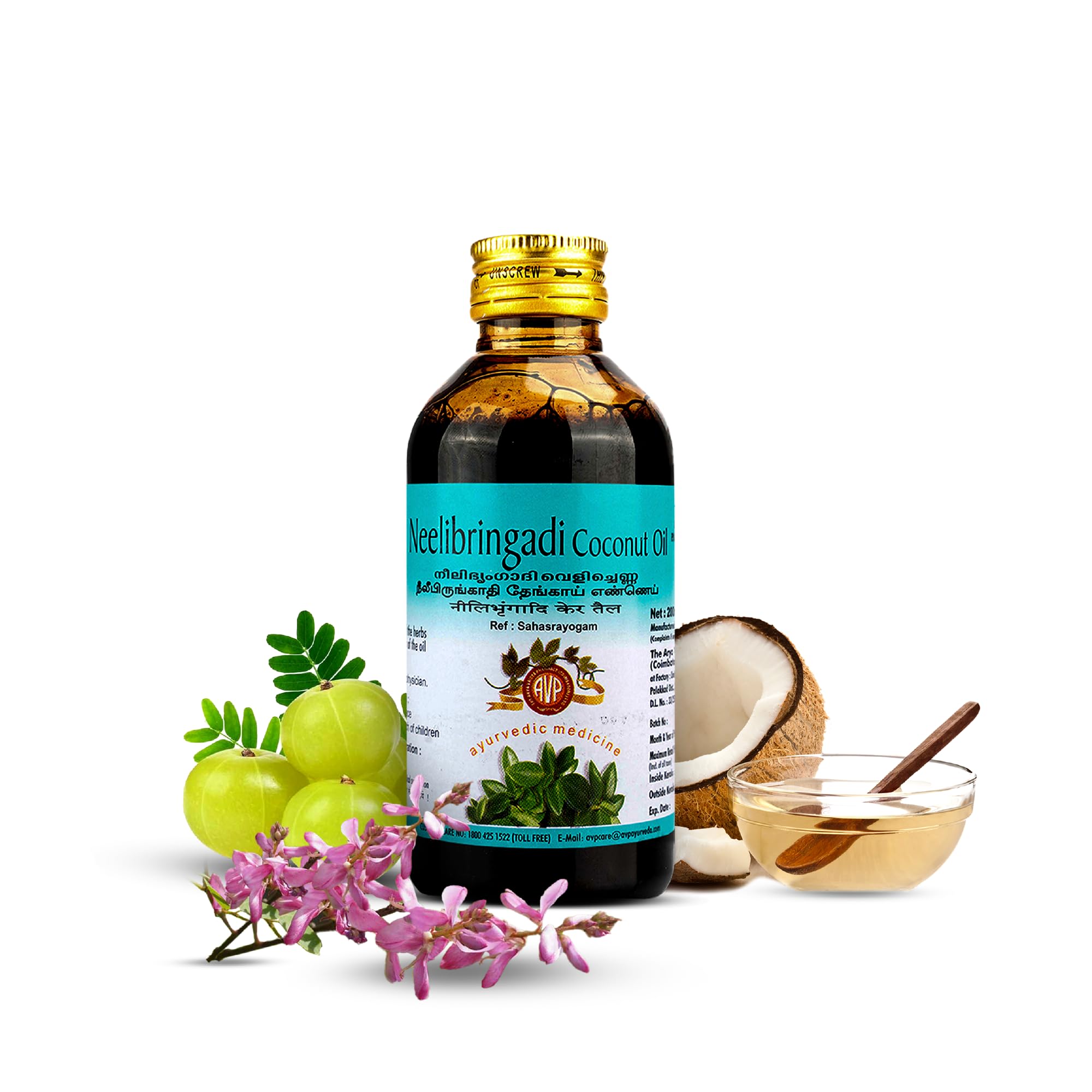 AVP Ayurveda Neelibringadi Coconut Oil 200ml - Natural Hair Growth Oil for Daily Use | Prevents Premature Greying, Reduces Dandruff & Strengthens Hair | Infused with Bringaraj, Neeli, Karnasphota & Amla | Coconut Oil Base | Perfect for Scalp Massage & Hair Care Routine