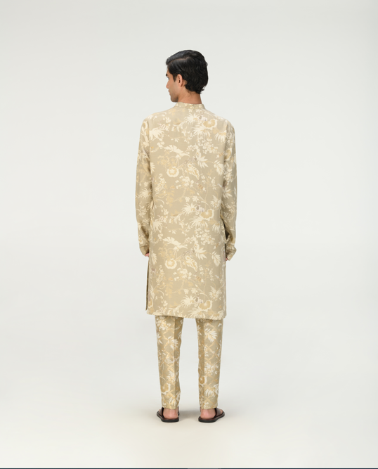 Bade Miyan Kurta - Premium Muga Satin Silk Men's Kurta in Oyster Grey | Traditional Indian Attire for Weddings & Festivals