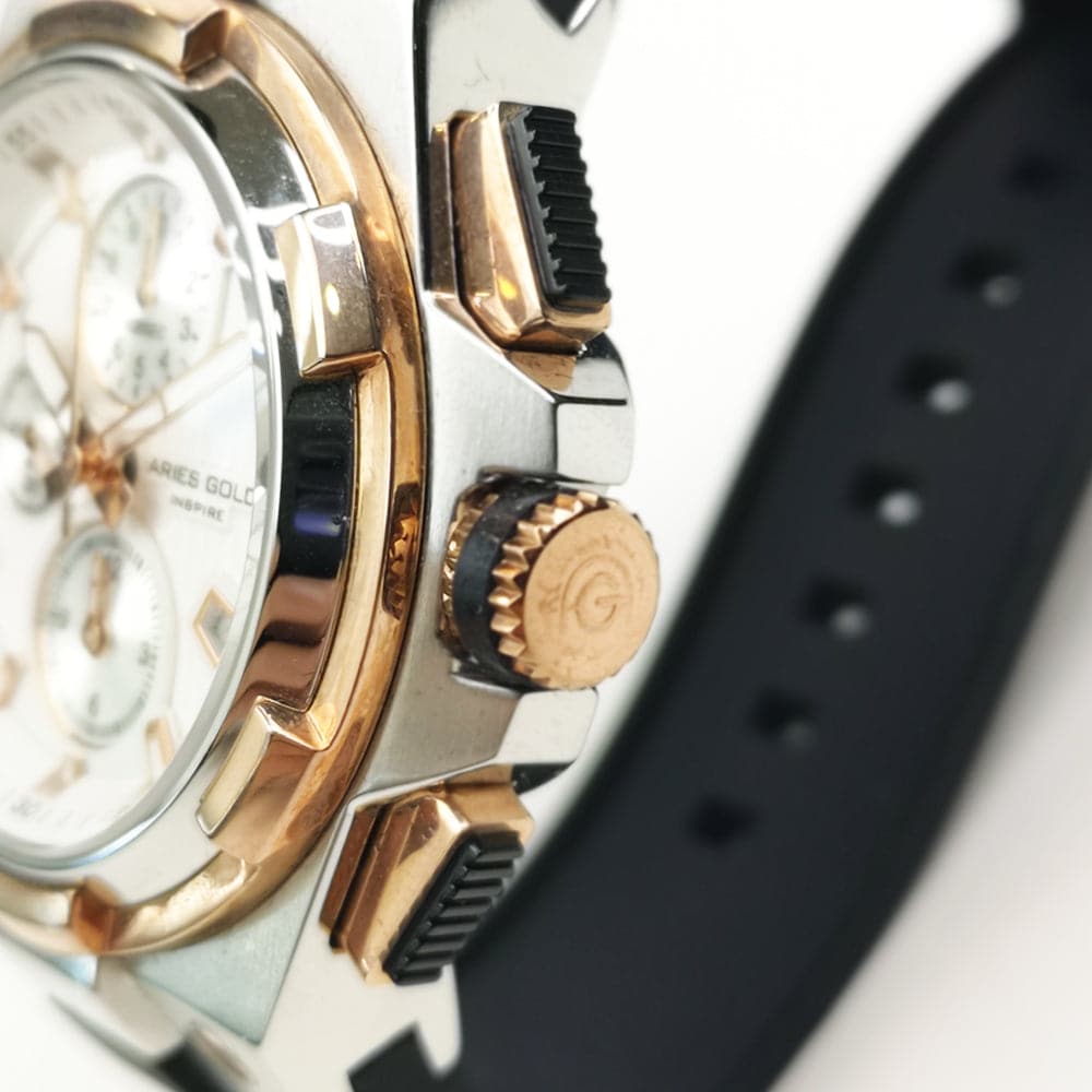 ARIES GOLD KING Two-Tone Stainless Steel Men's Watch with Black Synthetic Strap - Model G7311-2TR-SRG - Perfect for Business, Formal Occasions & Everyday Wear