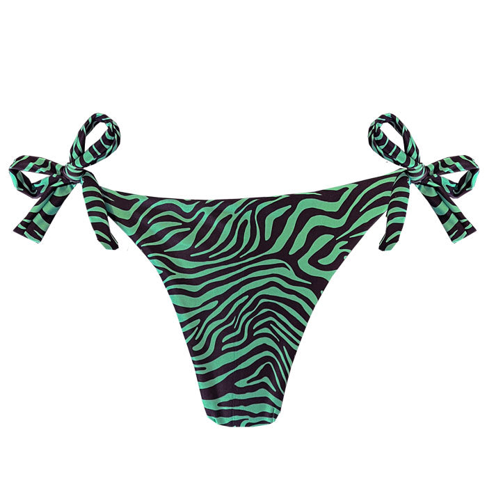 Green Zebra Brazilian Tie Side Scrunch Bikini Bottom - Sexy High Cut Swimwear for Women, Perfect for Beach, Pool & Summer Vacations