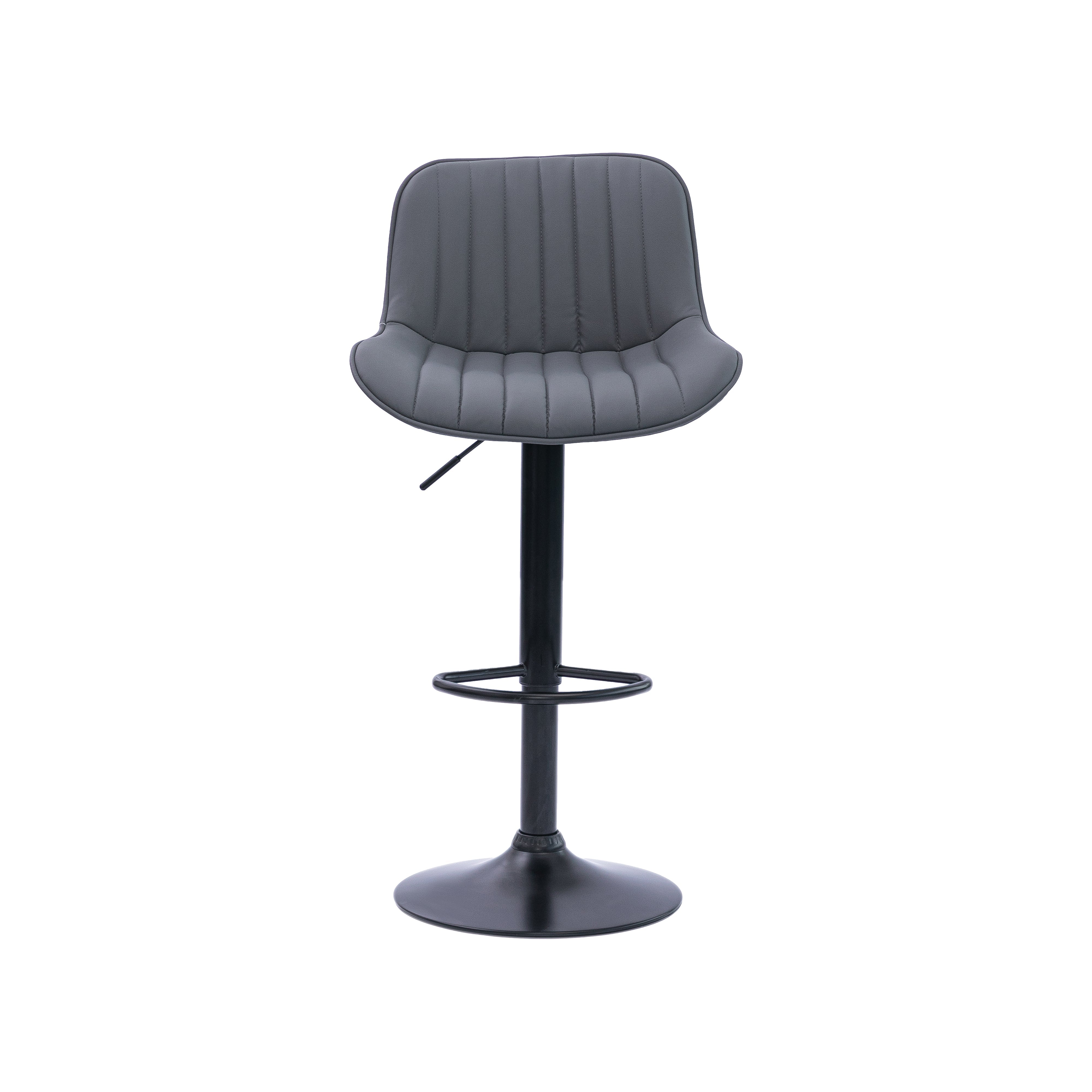 Urban Style Black Metal Bar Stools with Grey PU Seat - Adjustable Gas Lift Height - Set of 2 - Perfect for Kitchen Island, Home Bar & Dining Counter