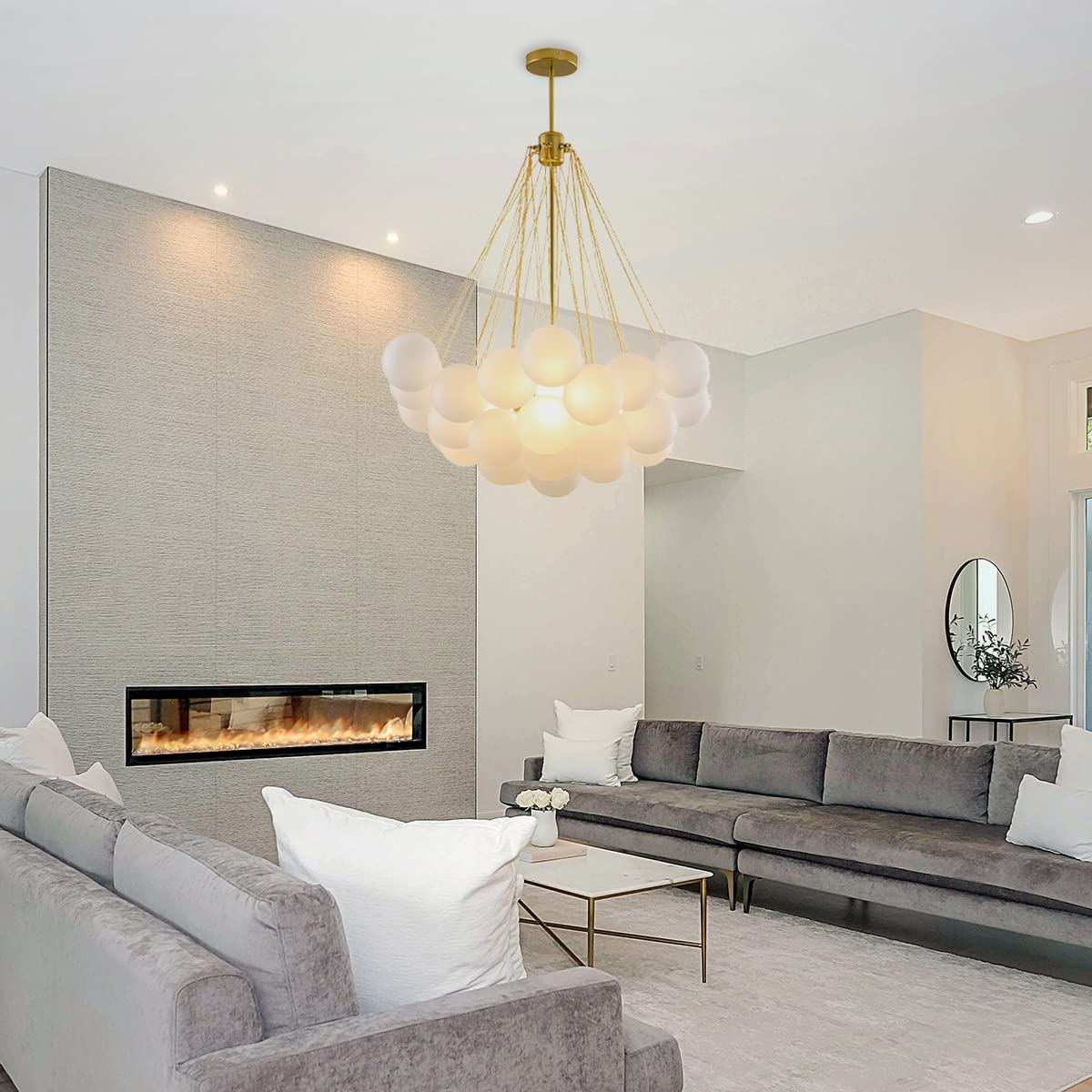 Gold Frosted Glass Bubbles Ball Chandelier - Elegant DIY Ceiling Pendant Light for Bedroom, Living Room & Hallway | Perfect for Modern Home Decor & Romantic Ambiance Lighting