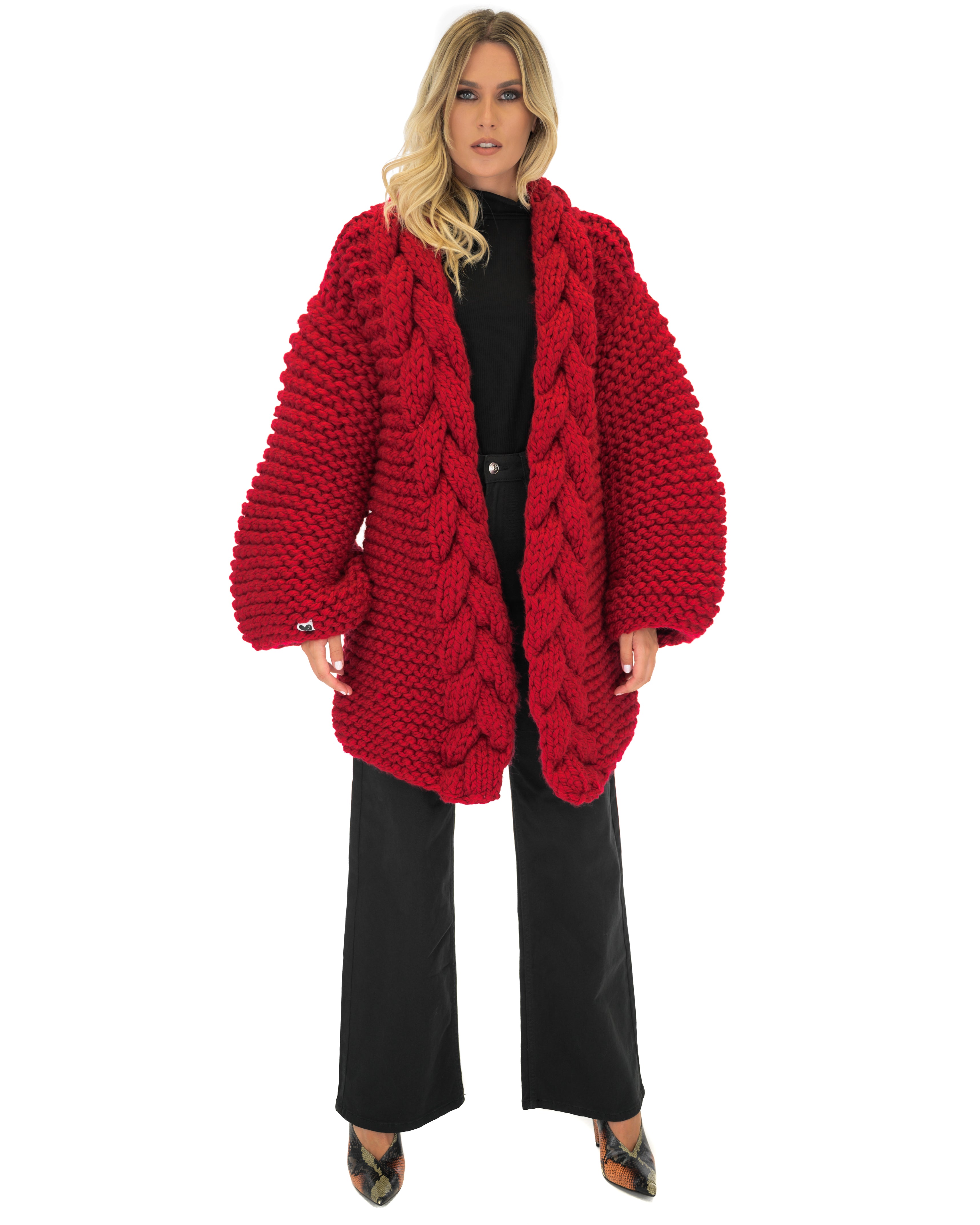 Women's Cable Knit Coat - Soft Wool Winter Jacket for Ladies - Perfect for Cold Weather, Office Wear & Casual Outfits