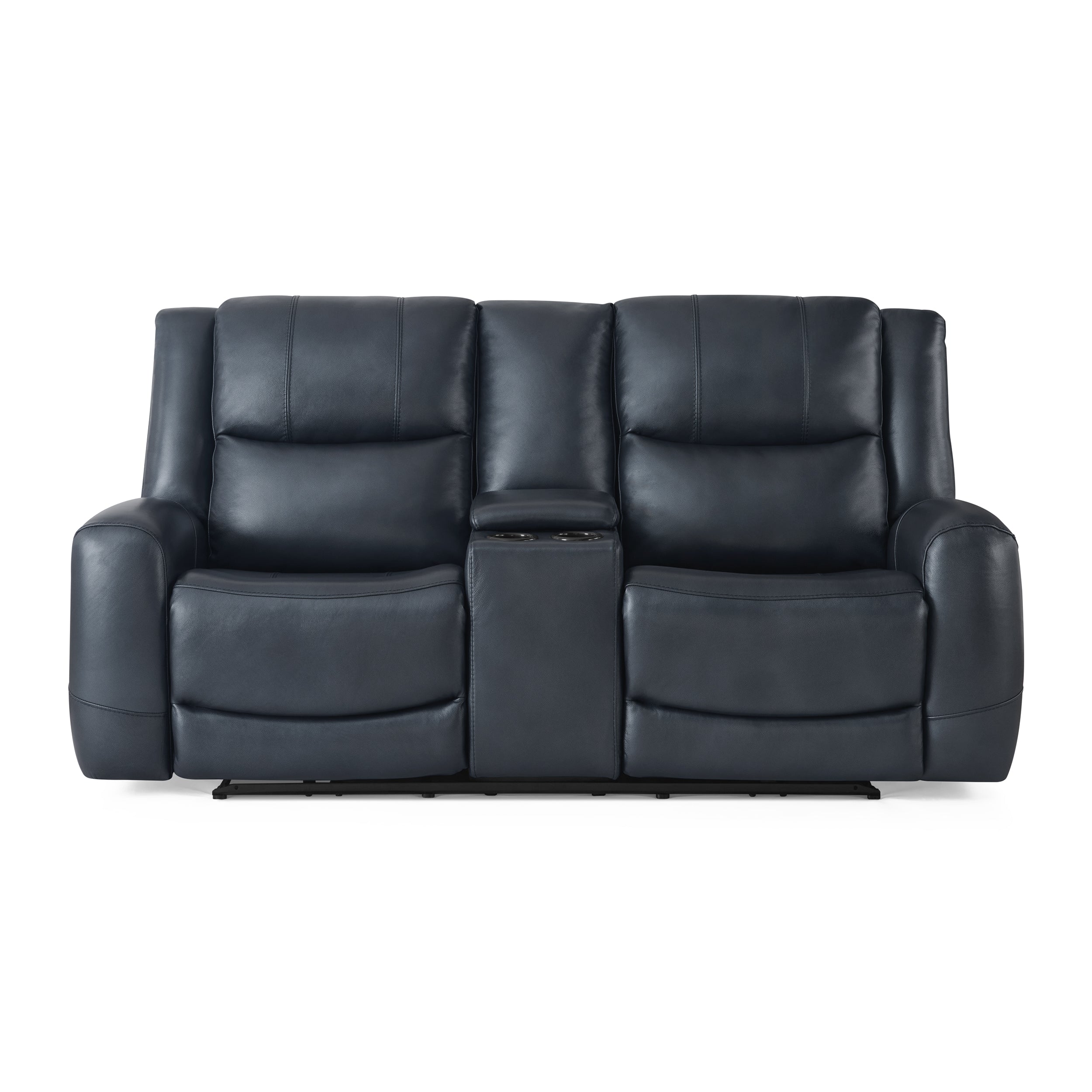Roundhill Furniture Cozura Genuine Leather Power Reclining Loveseat with Console - Dual Motor, USB Charging & Cup Holders - Perfect for Living Room, Home Theater & Family Gatherings