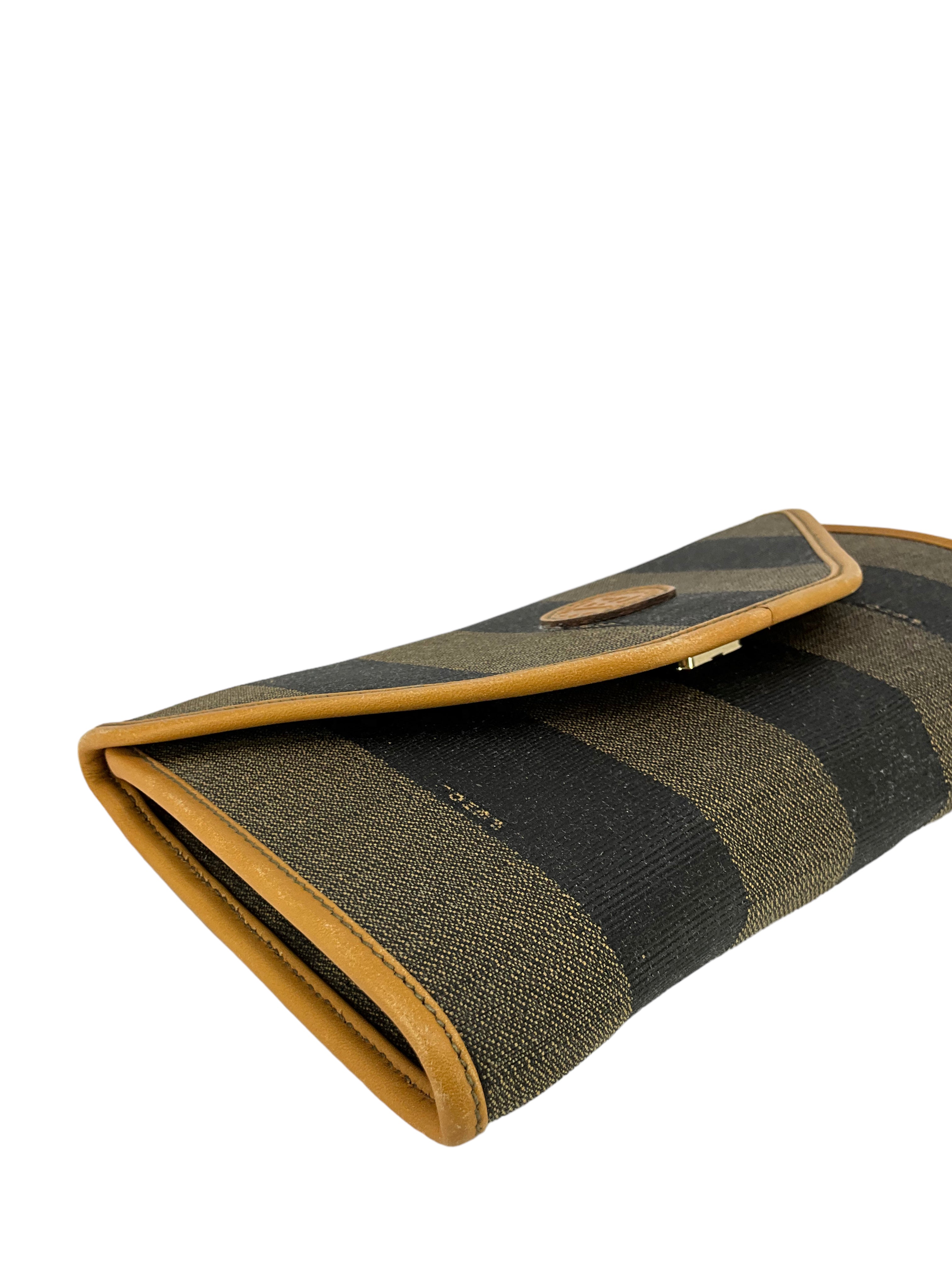 FENDI Vintage Vinyl Pequin Striped Envelope Clutch Bag for Women | Luxury Designer Handbag for Evening Parties & Special Occasions