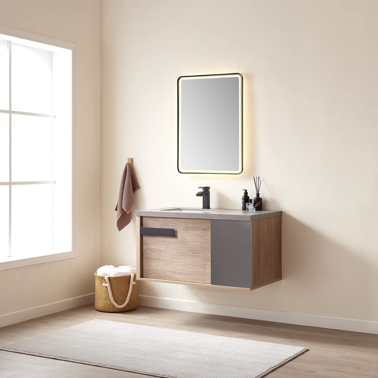 VINNOVA Carcastillo Bathroom Vanity with Sink - 36 Inch Modern Oak Wood Vanity for Bathroom - North American Solid Oak Construction - Perfect for Master Bath, Guest Bath & Powder Room Remodeling