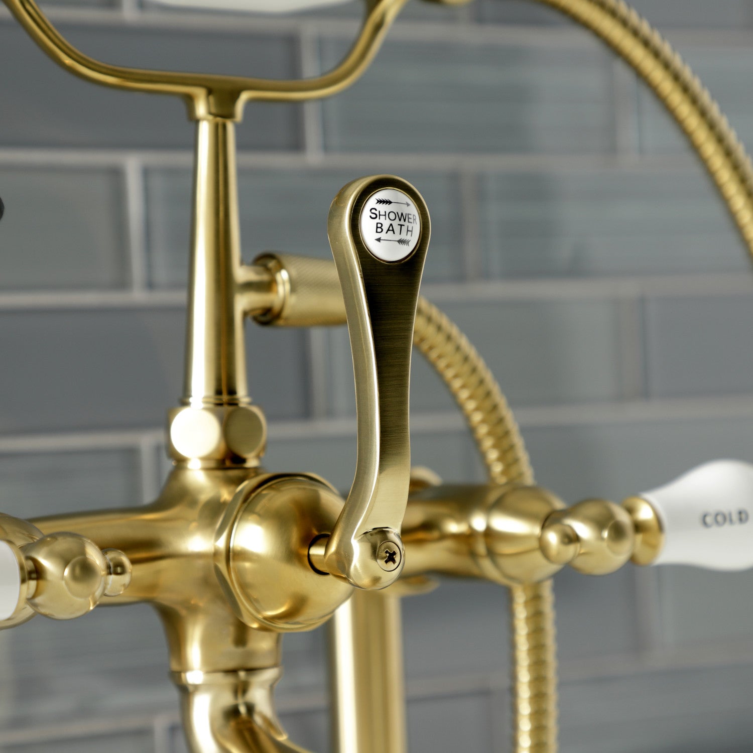 Vintage Clawfoot Tub Faucet with Hand Shower - 3-Handle 2-Hole Deck Mount in Brushed Brass for Bathroom & Spa Relaxation | Aqua AE107T7