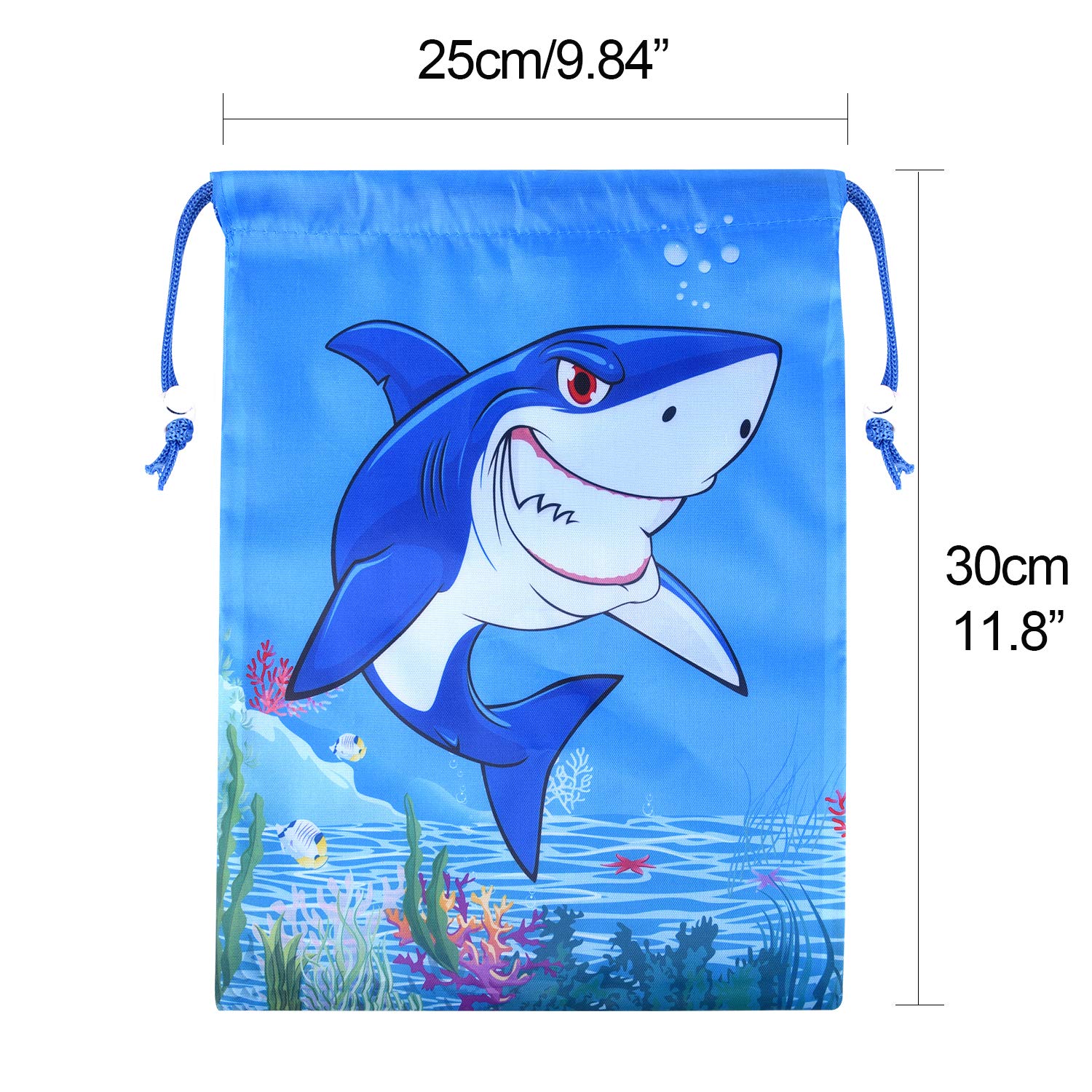 FEPITO 12 Pack Shark Party Favor Bags - Bulk Drawstring Goodie Bags for Baby Shower, Birthday & Themed Parties - Perfect for Treats, Gifts & Party Supplies