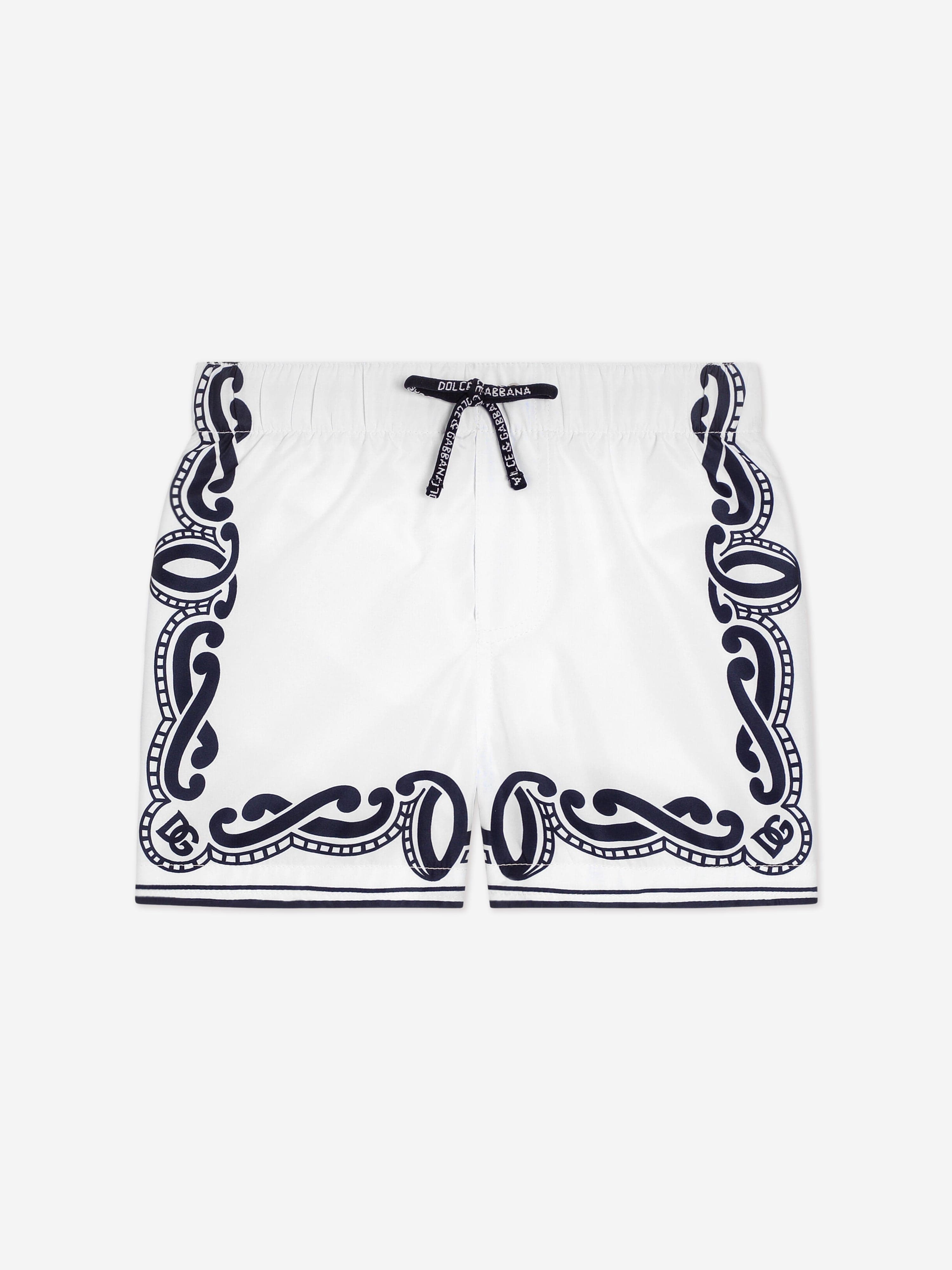 **Baby Boys' Bandana Print Swim Shorts - Quick-Dry White Swim Trunks for Toddler Beach & Pool Fun**