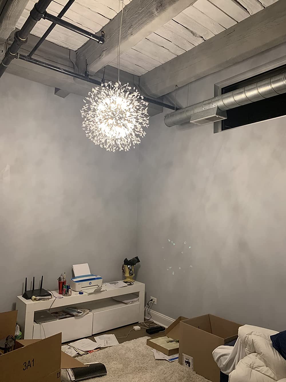 16-Light Modern Chrome Round Firework Pendant Chandelier - Dandelion Crystal Ceiling Light Fixture for Dining Room, Bedroom, Living Room | Elegant Lighting for Home Decor, Wedding Venues & Luxury Spaces